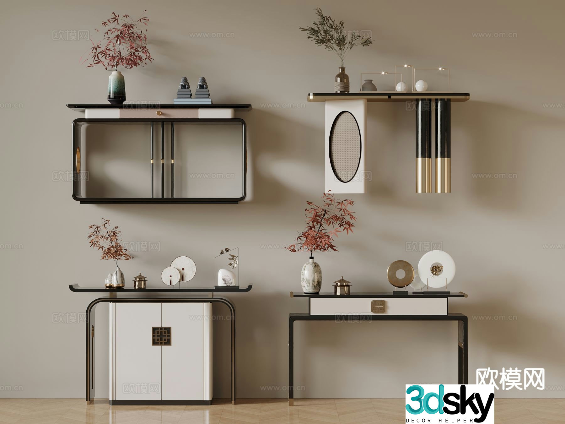 New Chinese style end viewing platform end viewing cabinet 3D model