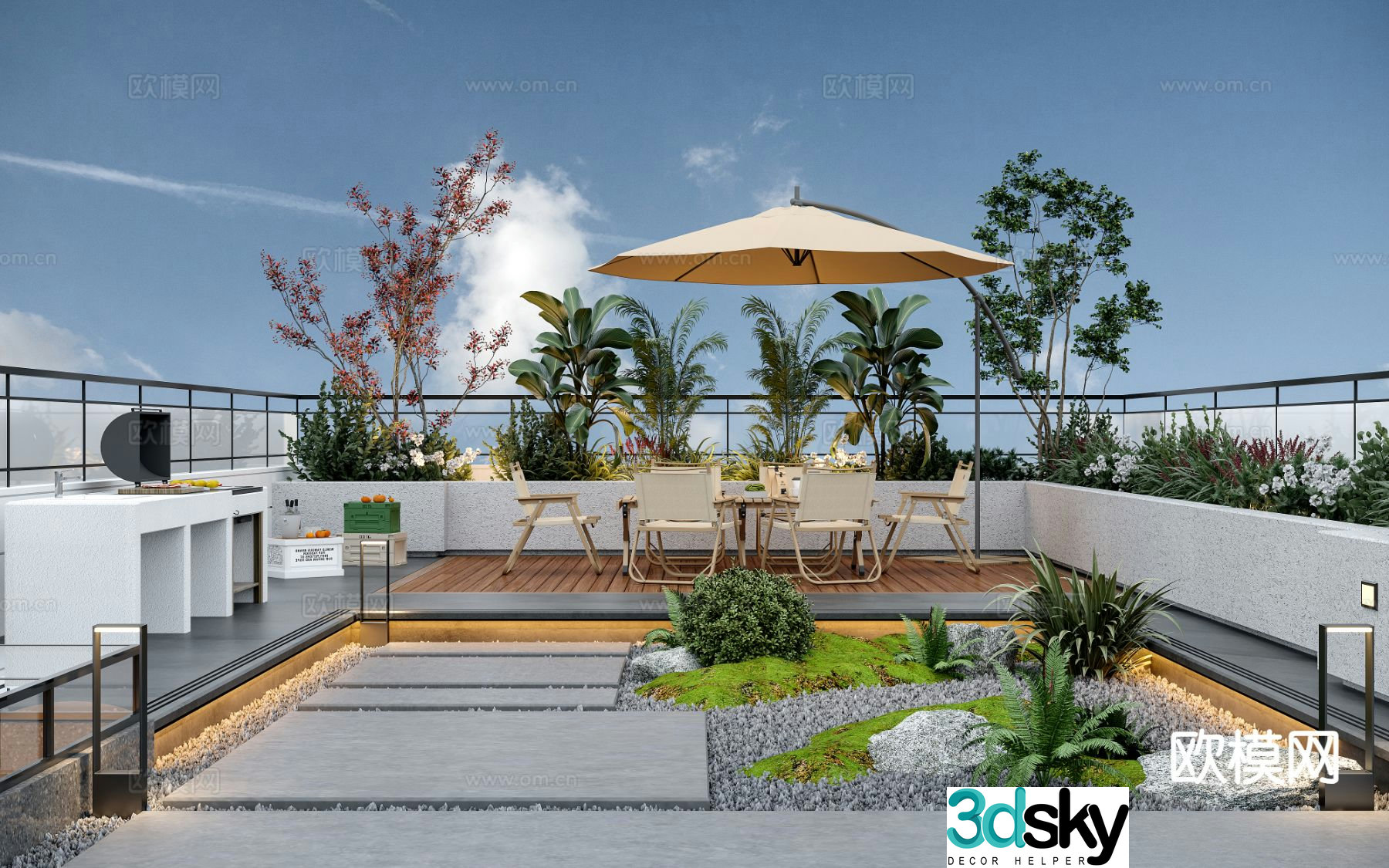 Rooftop garden courtyard landscape 3D model