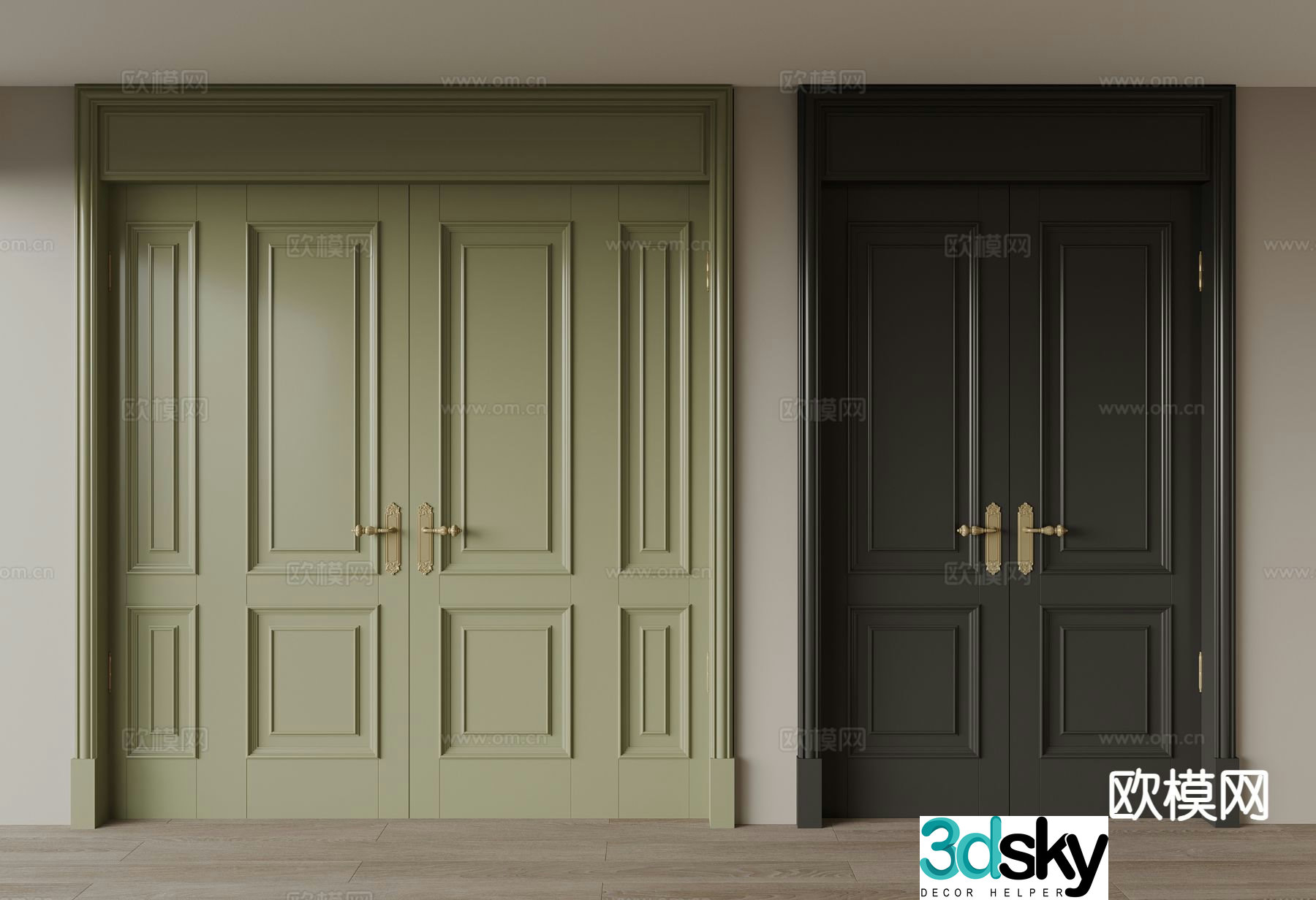 French entrance door double door villa door 3D model