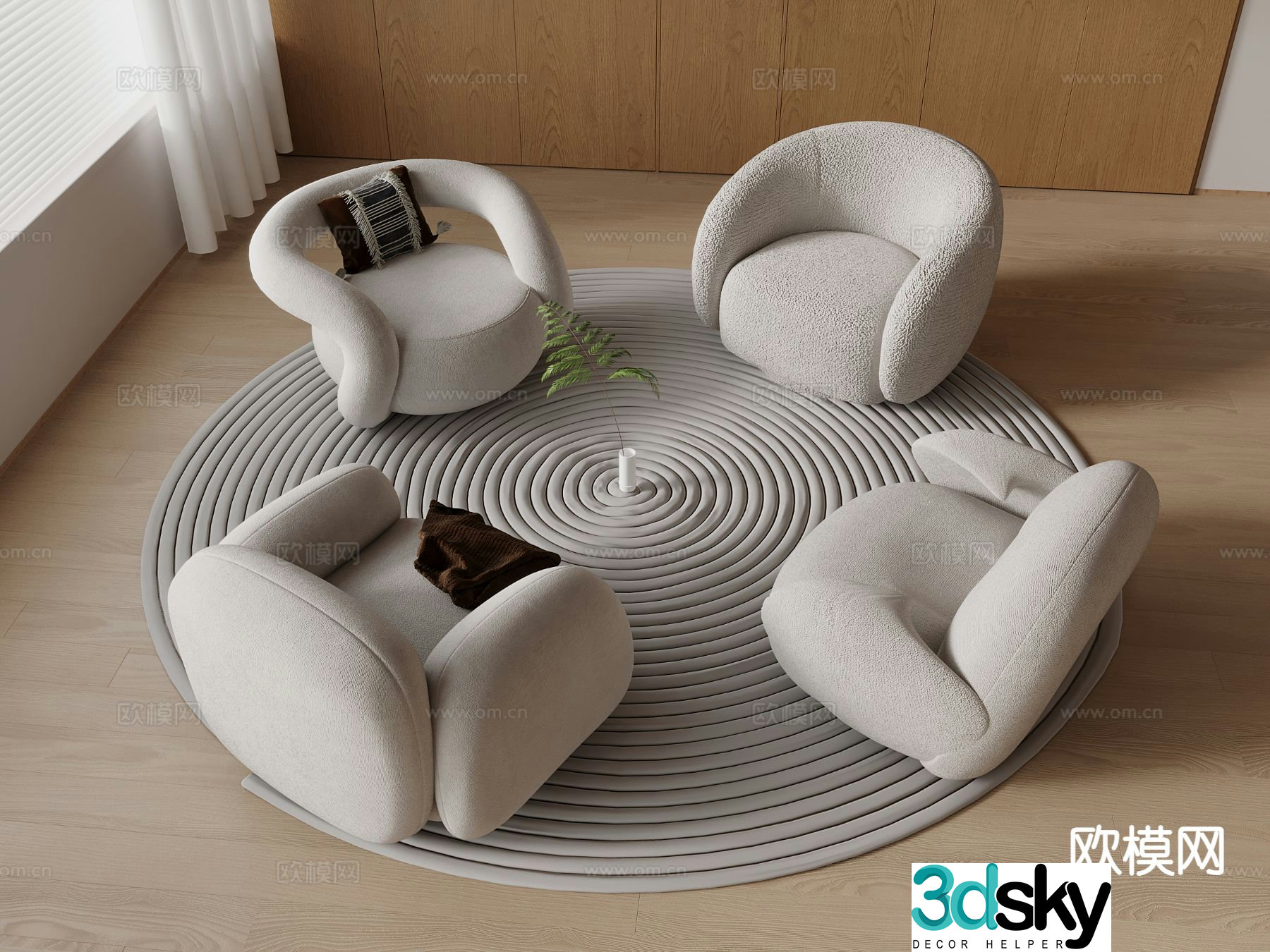 Cream style sofa single sofa 3d model