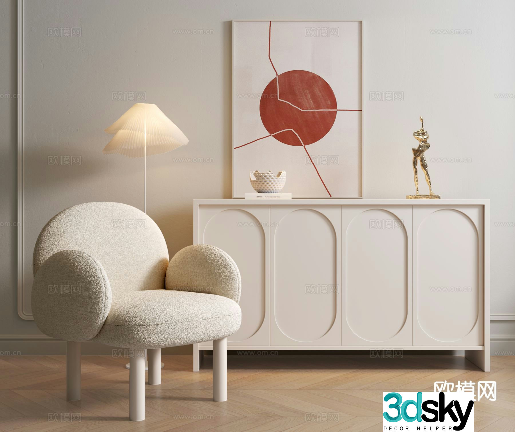 Cream style chair leisure chair 3d model