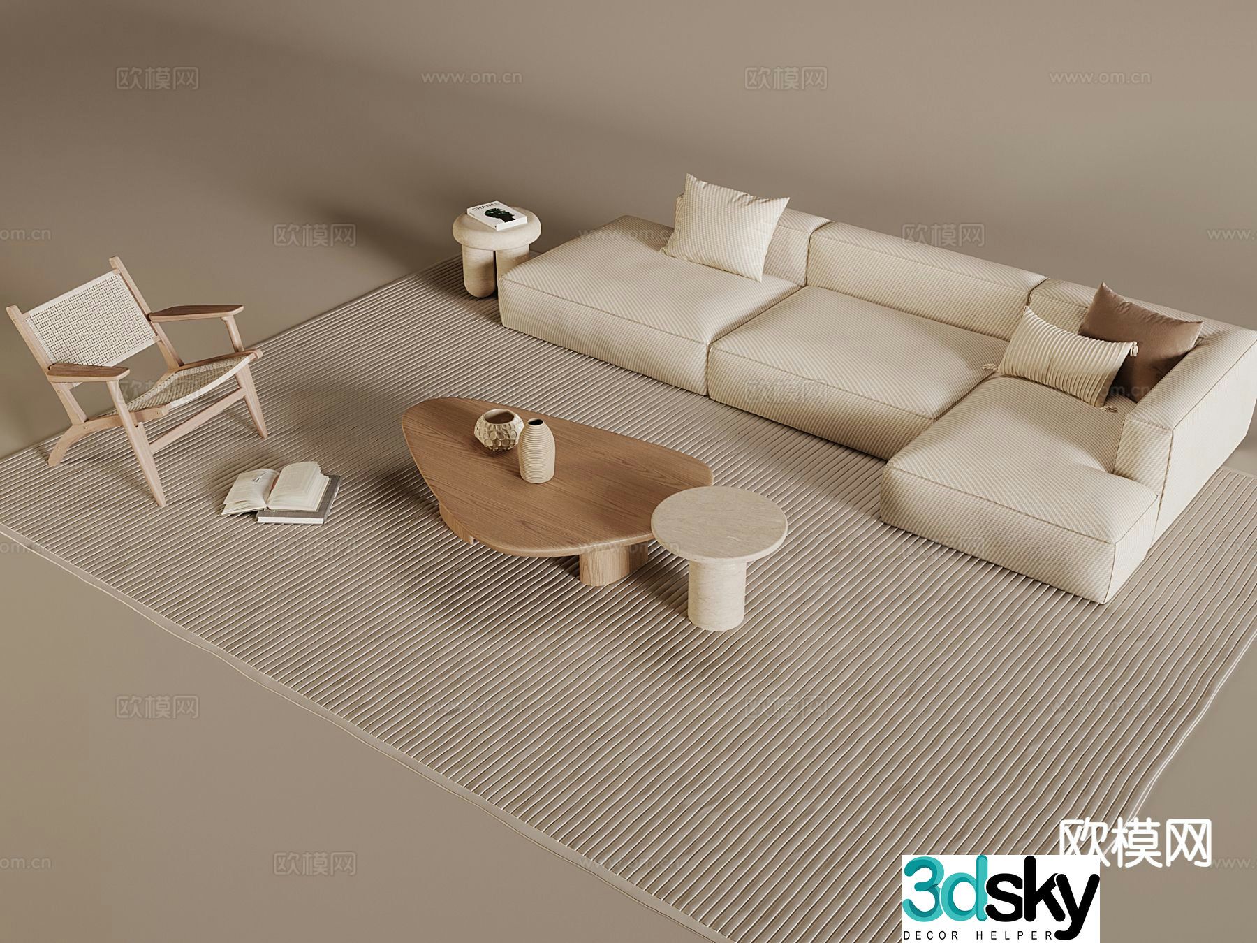 Cream style sofa modular sofa 3d model