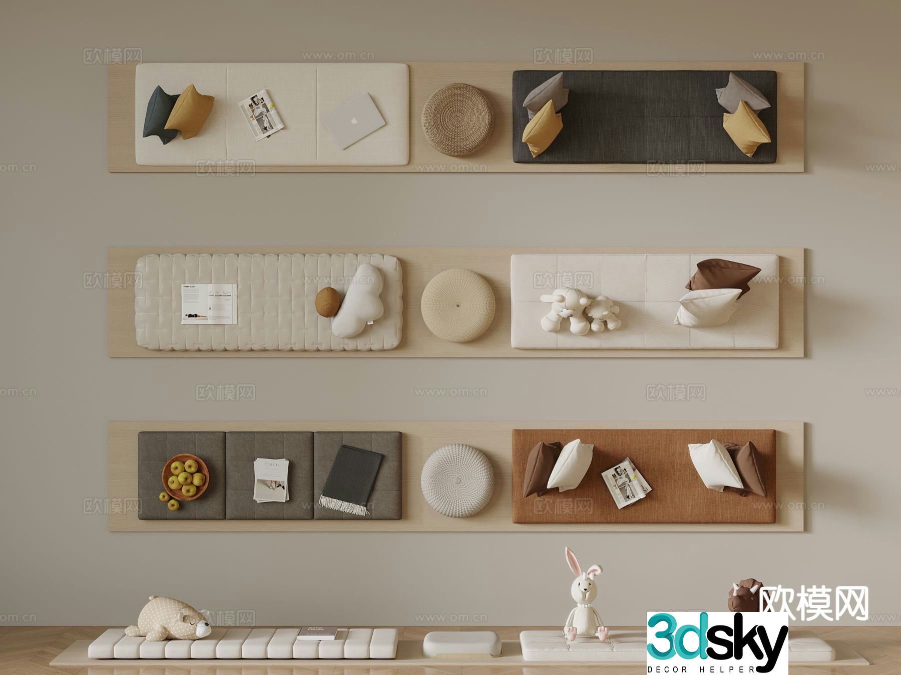 Seat cushion bay window cushion sofa cushion 3D model