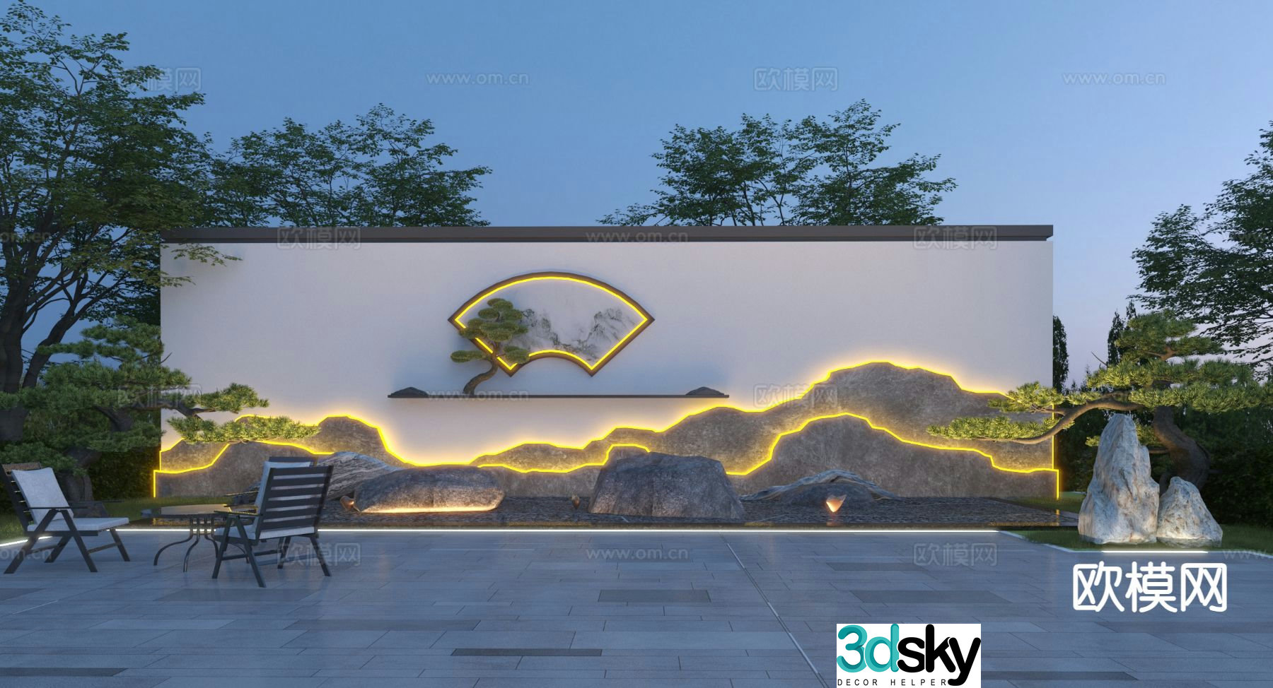 New Chinese style landscape wall landscape cultural landscape wall 3D model