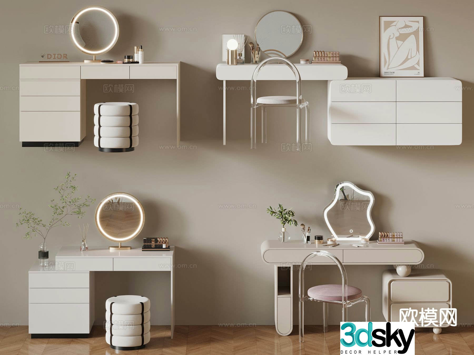Cream style dresser 3d model
