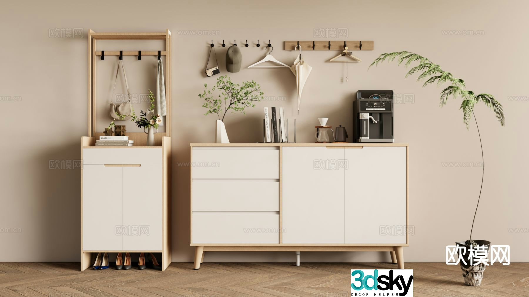 Nordic Shoe Cabinet Entrance Shoe Cabinet 3D Model