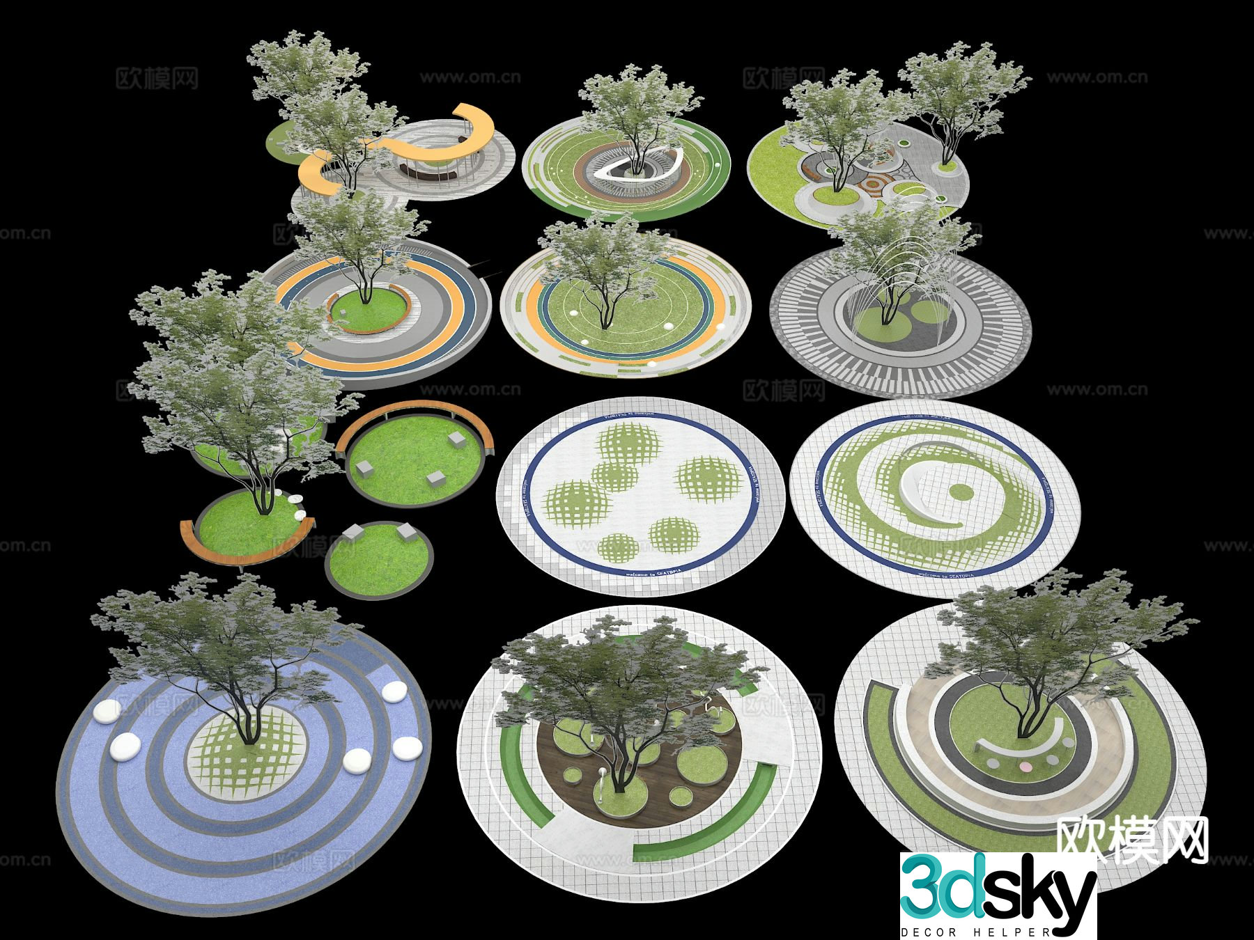 Circular landscape sketch pocket park landscape circular tree pool 3D model