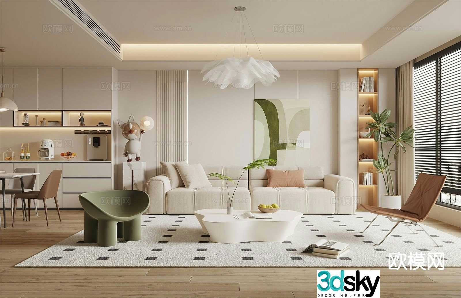 Creamy living room 3d model