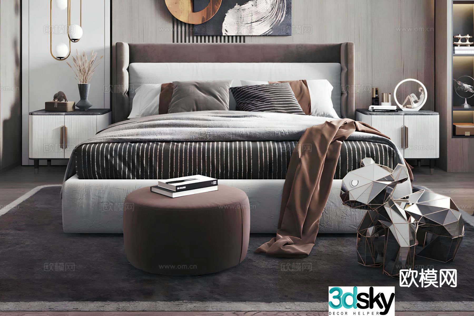 Modern double bed 3d model