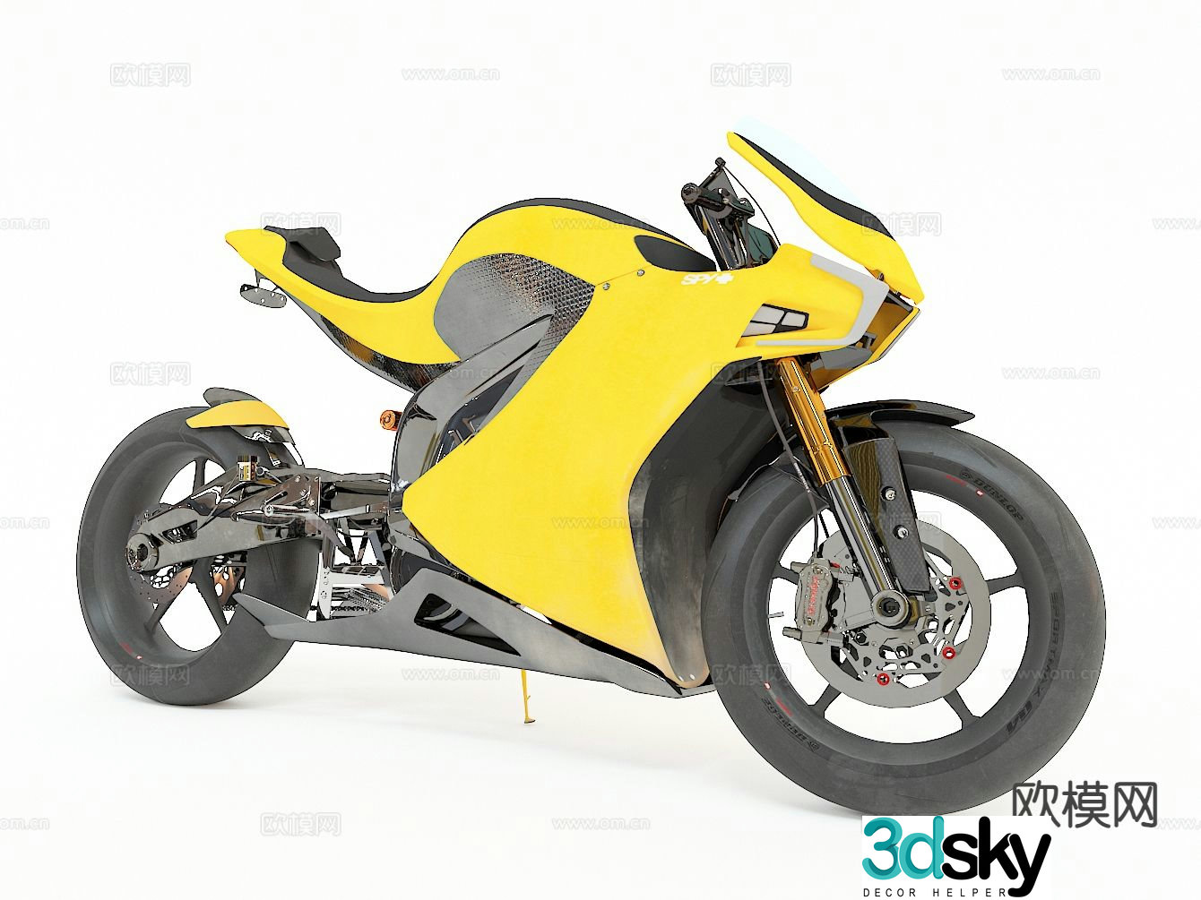 Yellow motorcycle 3d model