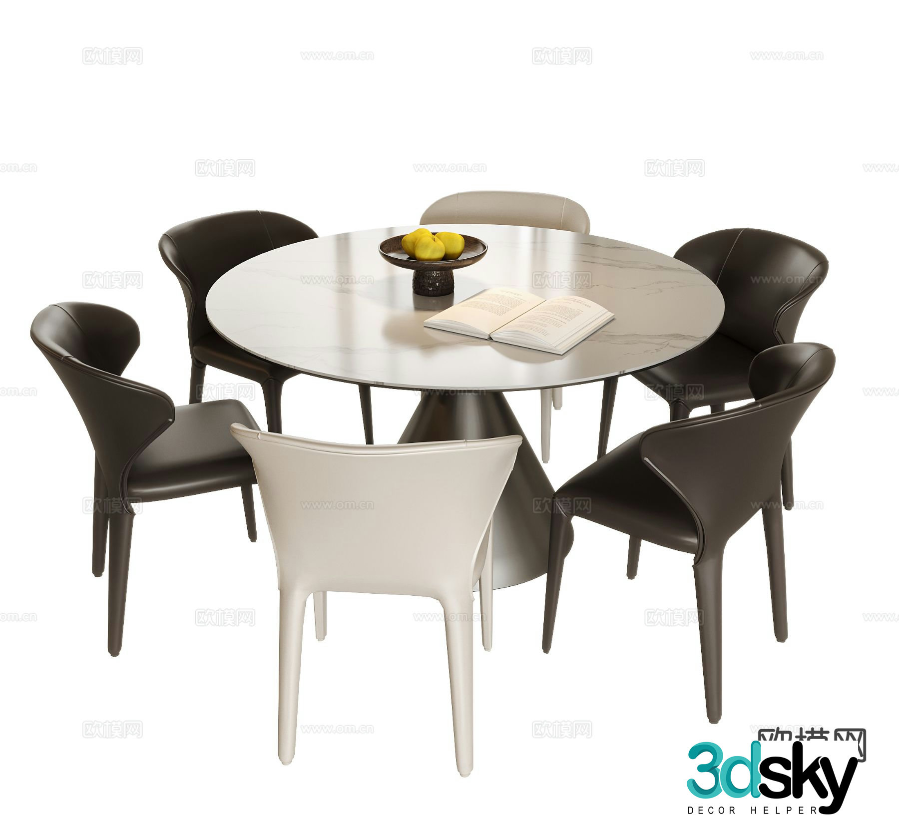 Round dining table and chair 3d model