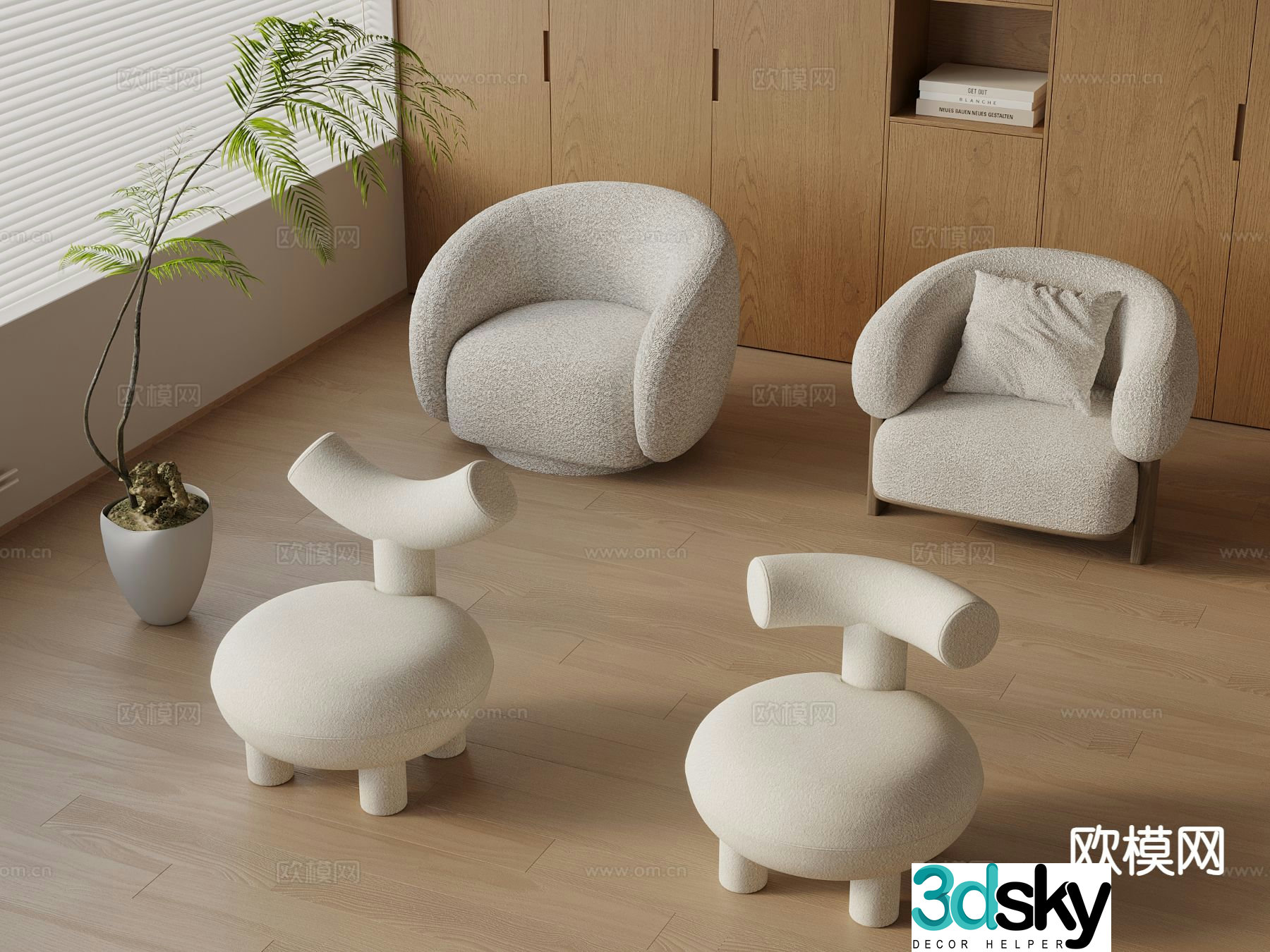 Cream style sofa chair leisure chair 3d model