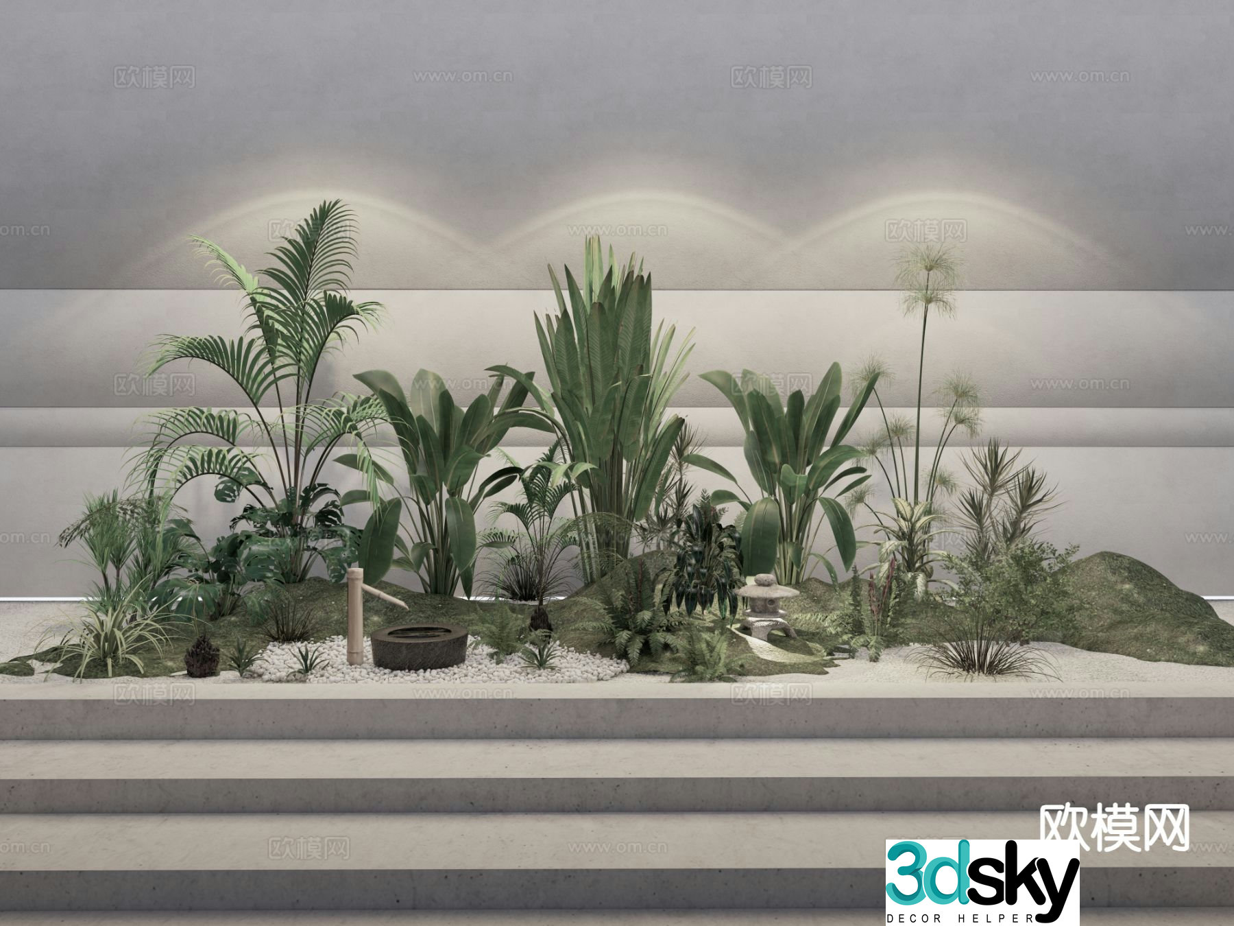 Patio micro landscape garden plants garden plants pile 3d model