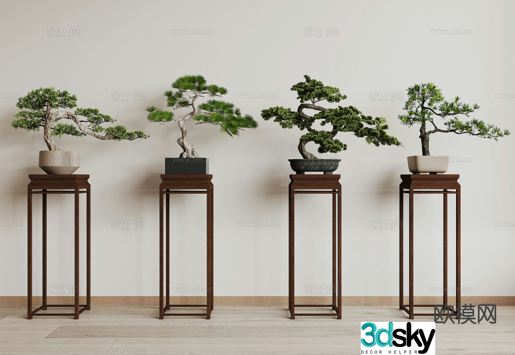 New Chinese potted plant pine tree flower 3D model