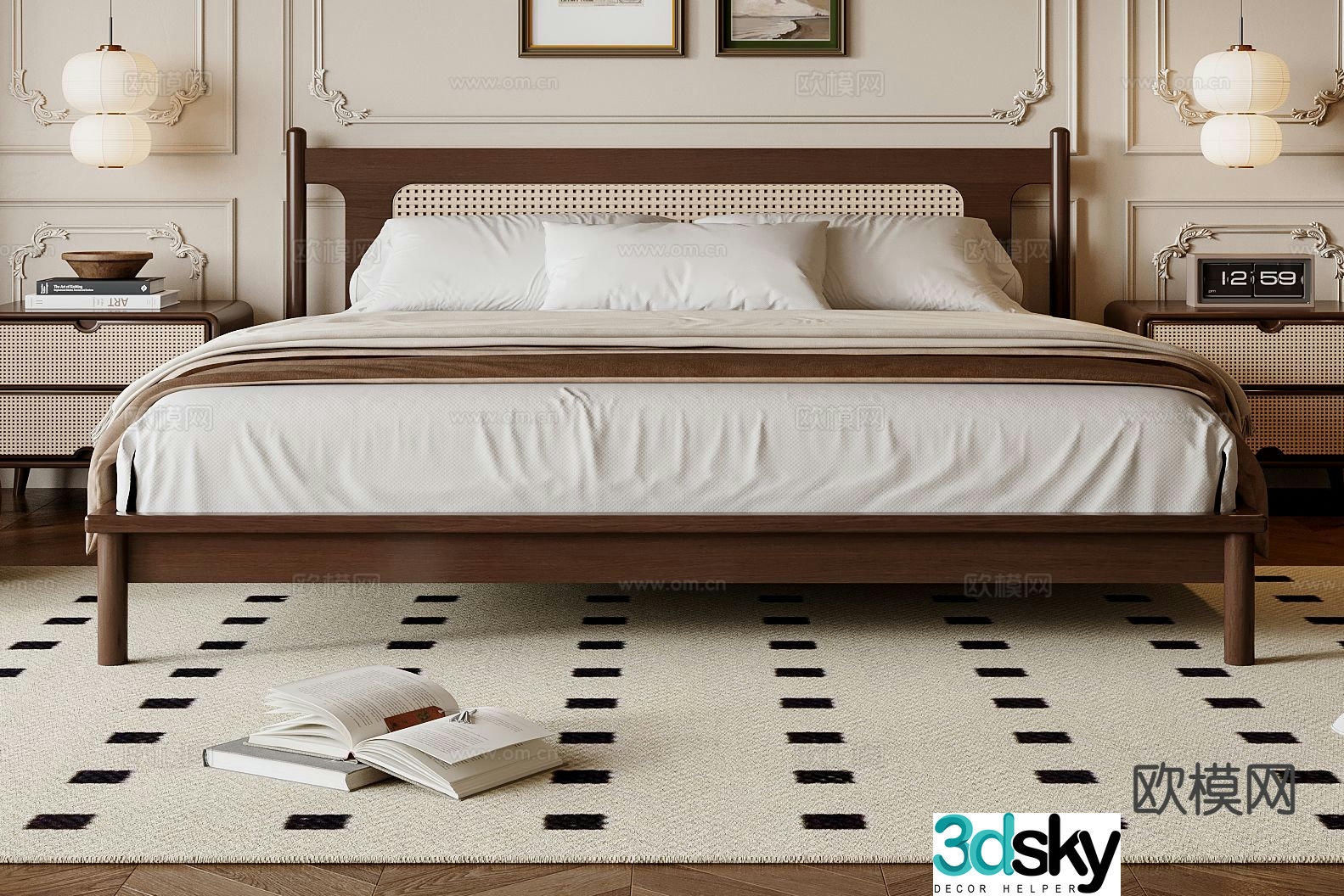 French double bed 3d model