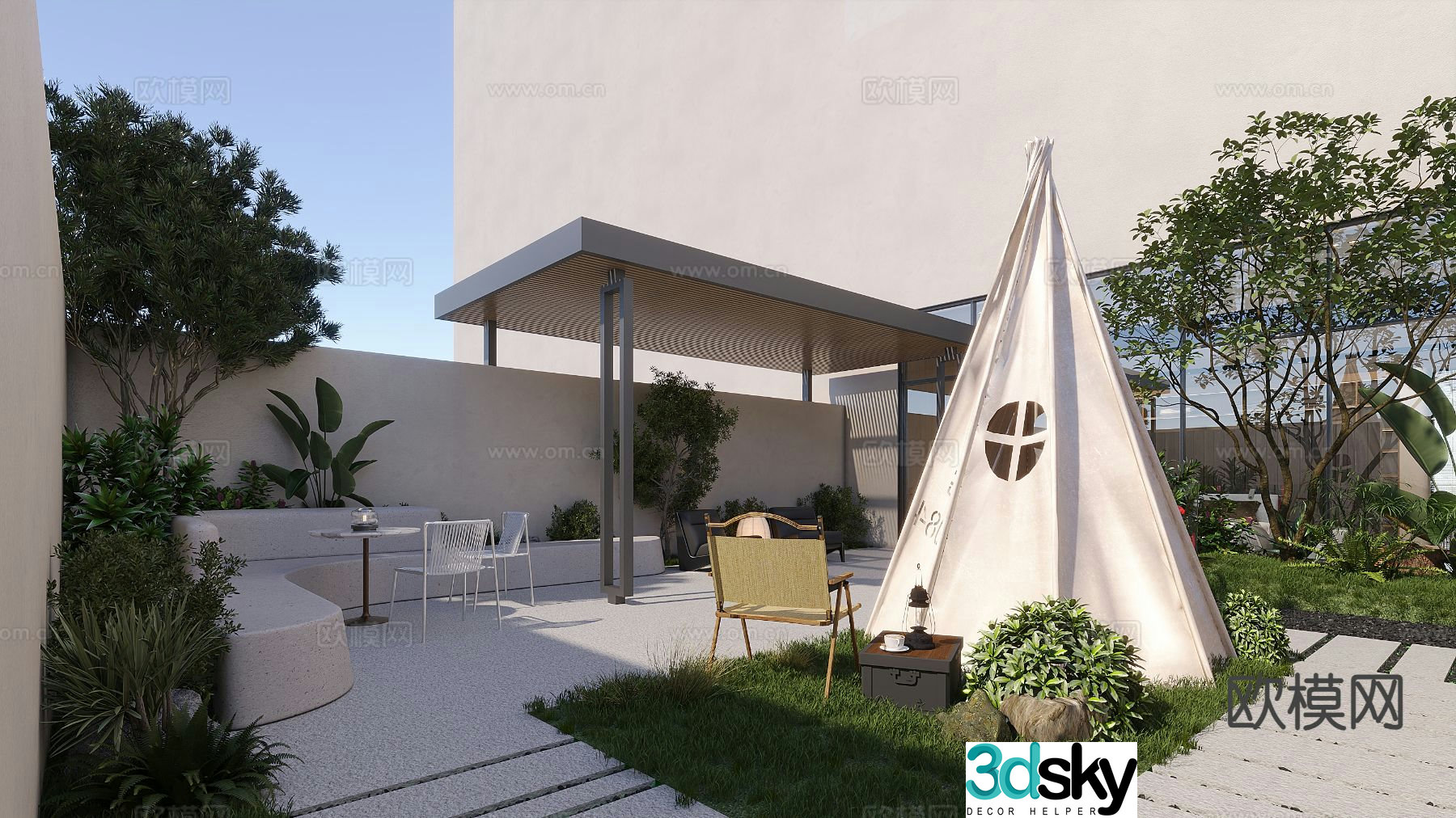 Villa garden courtyard landscape 3d model