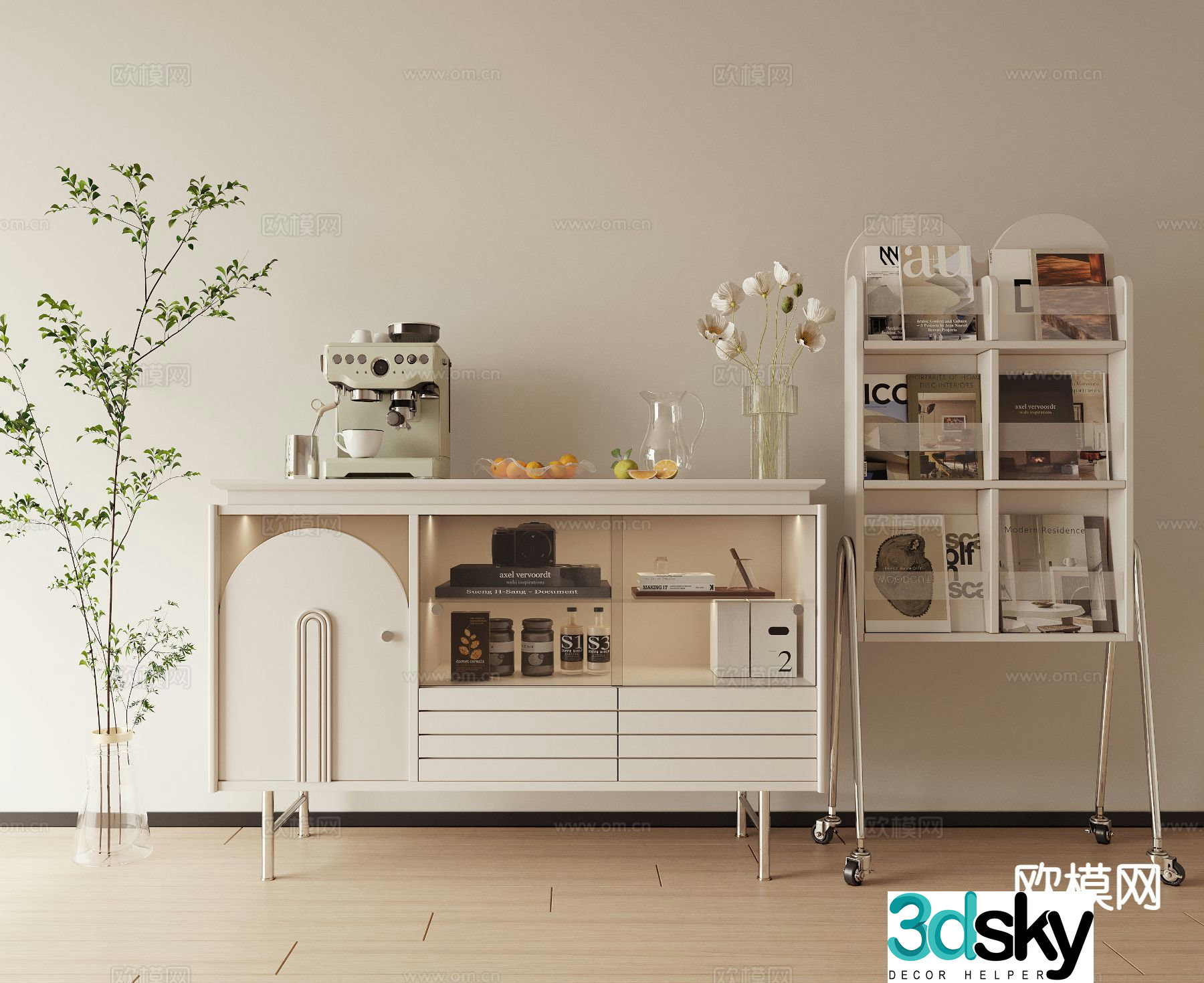 Creamy wind low cabinet chest cabinet sideboard 3d model