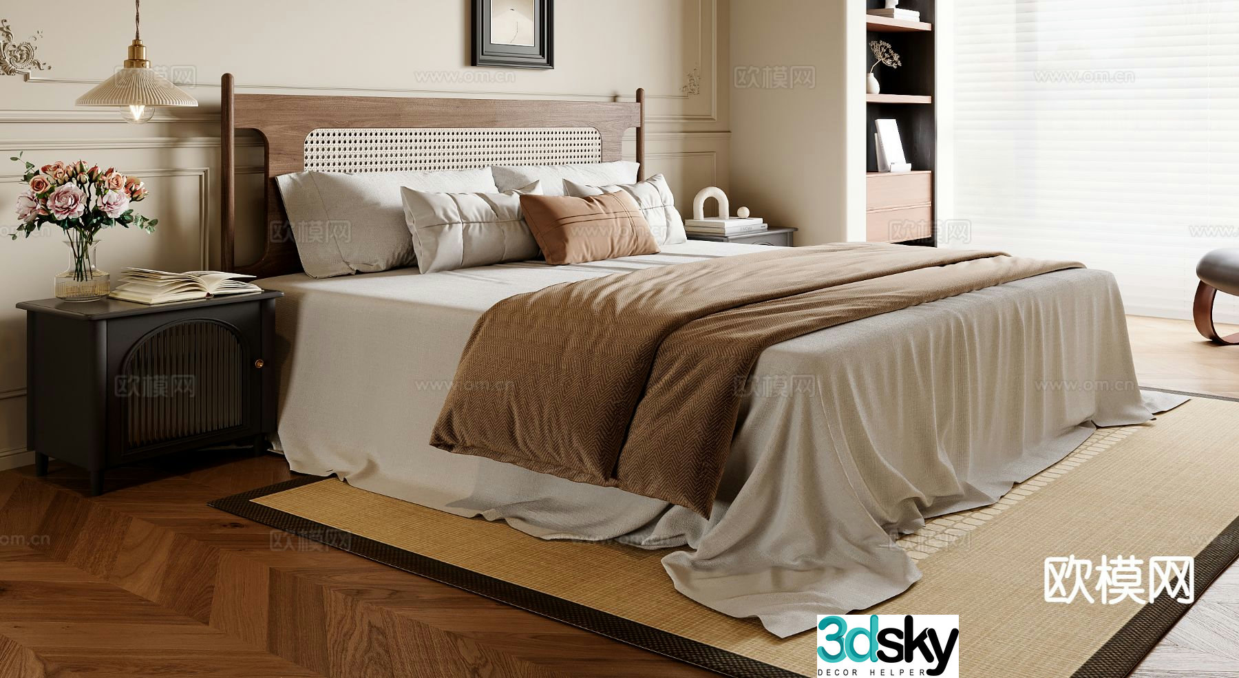 Medieval style double bed 3d model