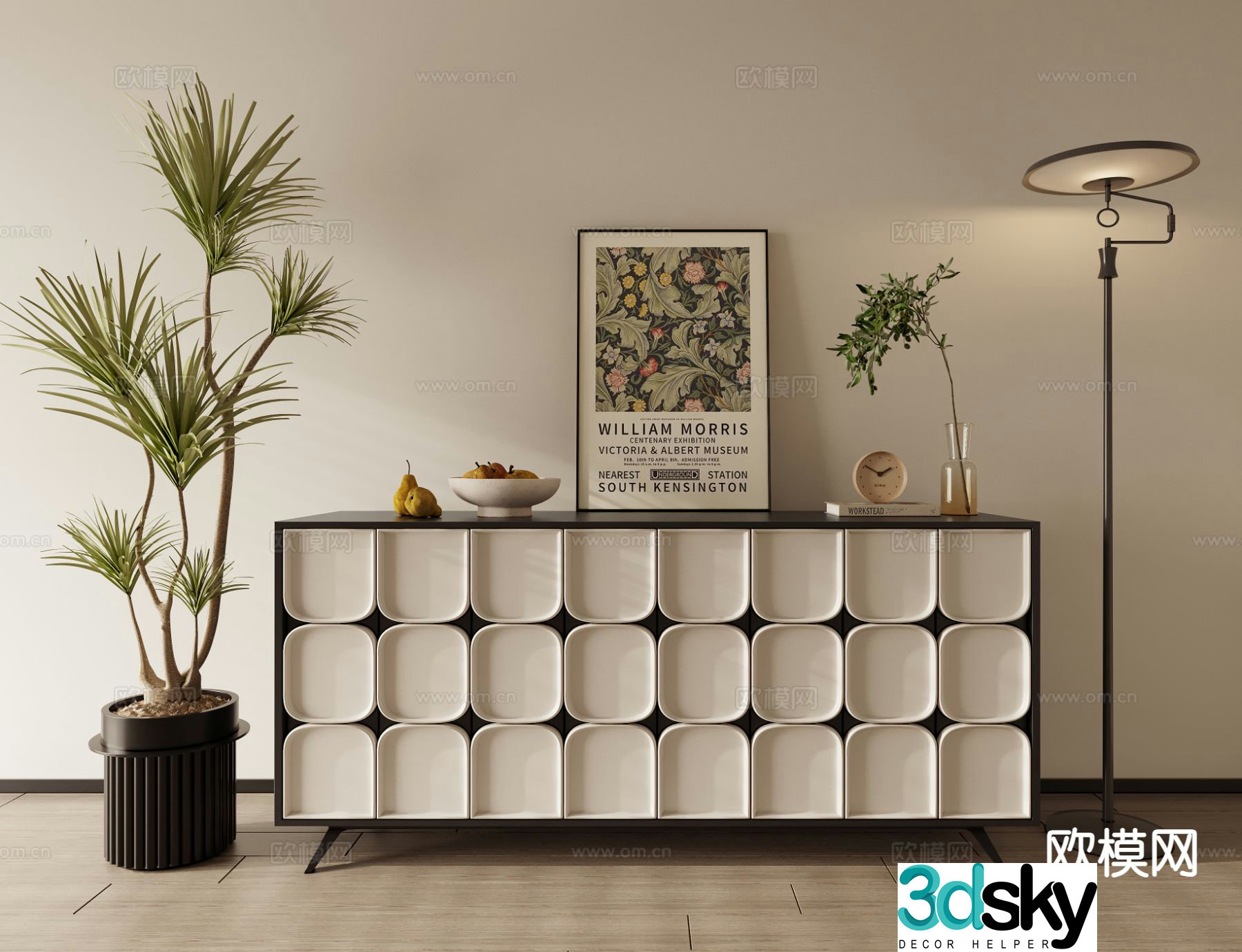 Cream style side cabinet entrance cabinet 3D model