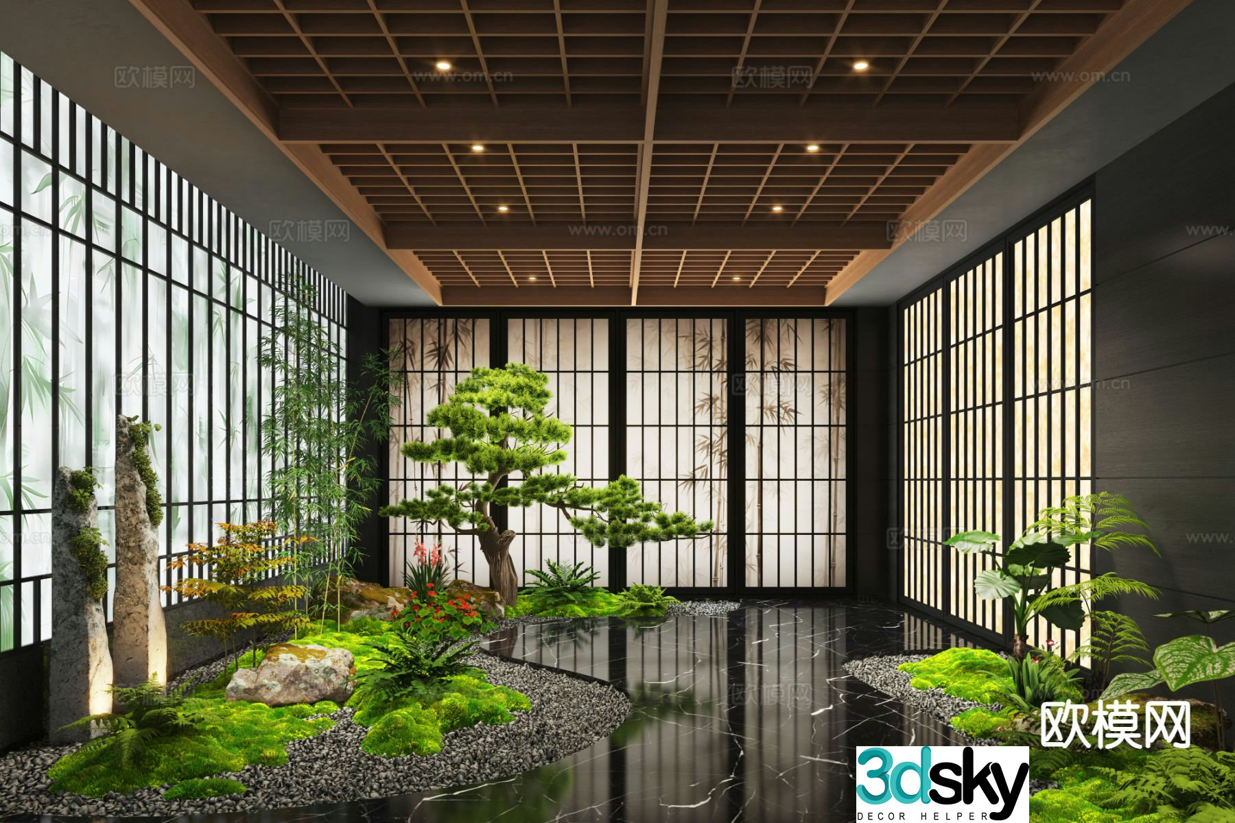New Chinese style plant pile indoor landscaping 3D model
