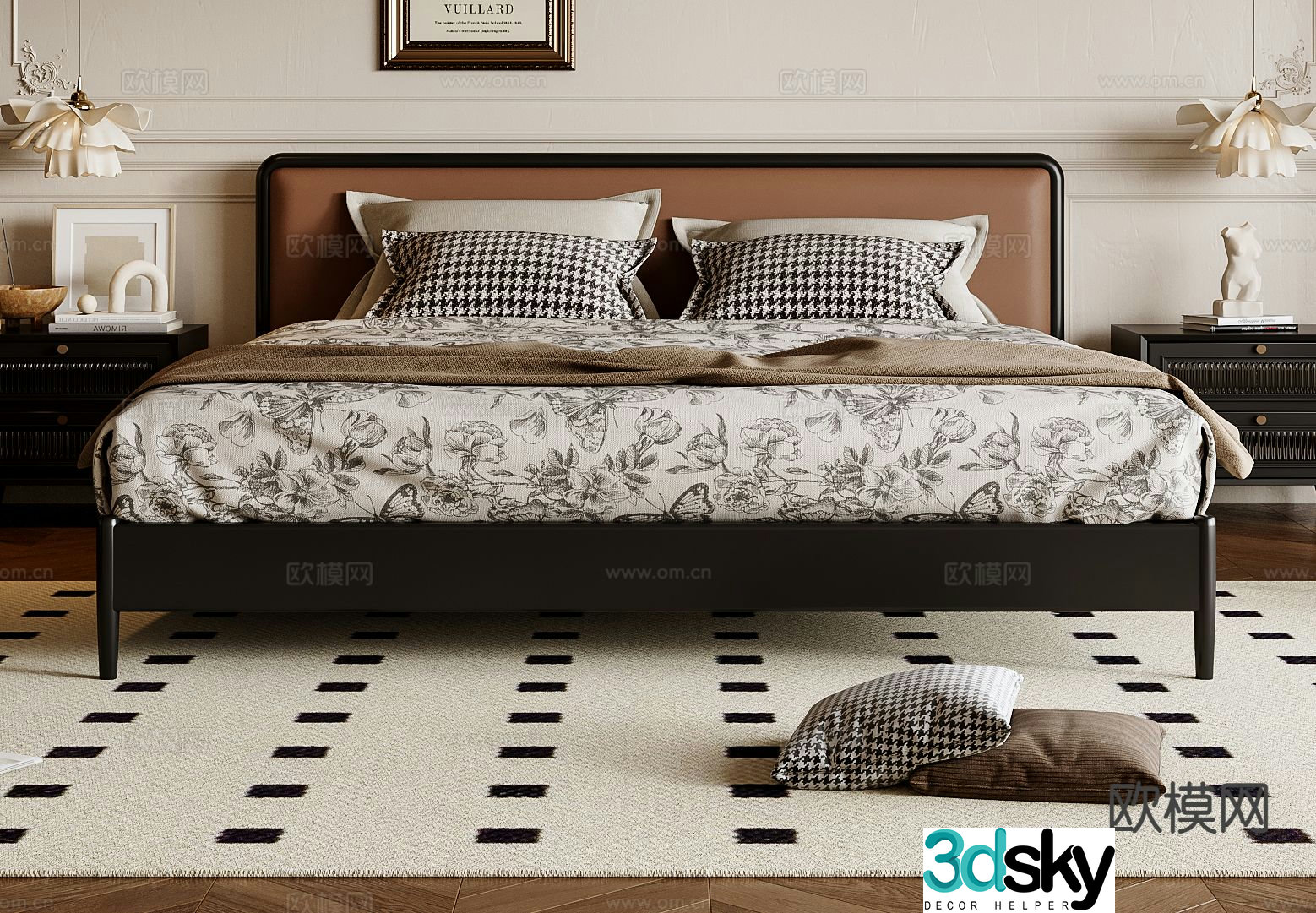 French double bed 3d model