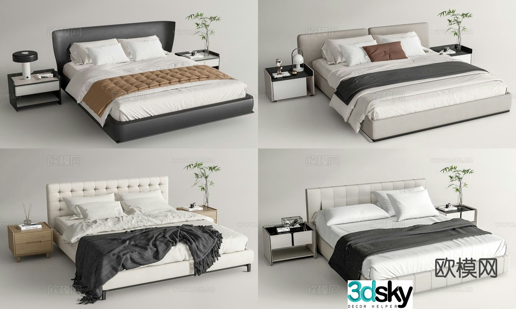 Modern double bed 3d model