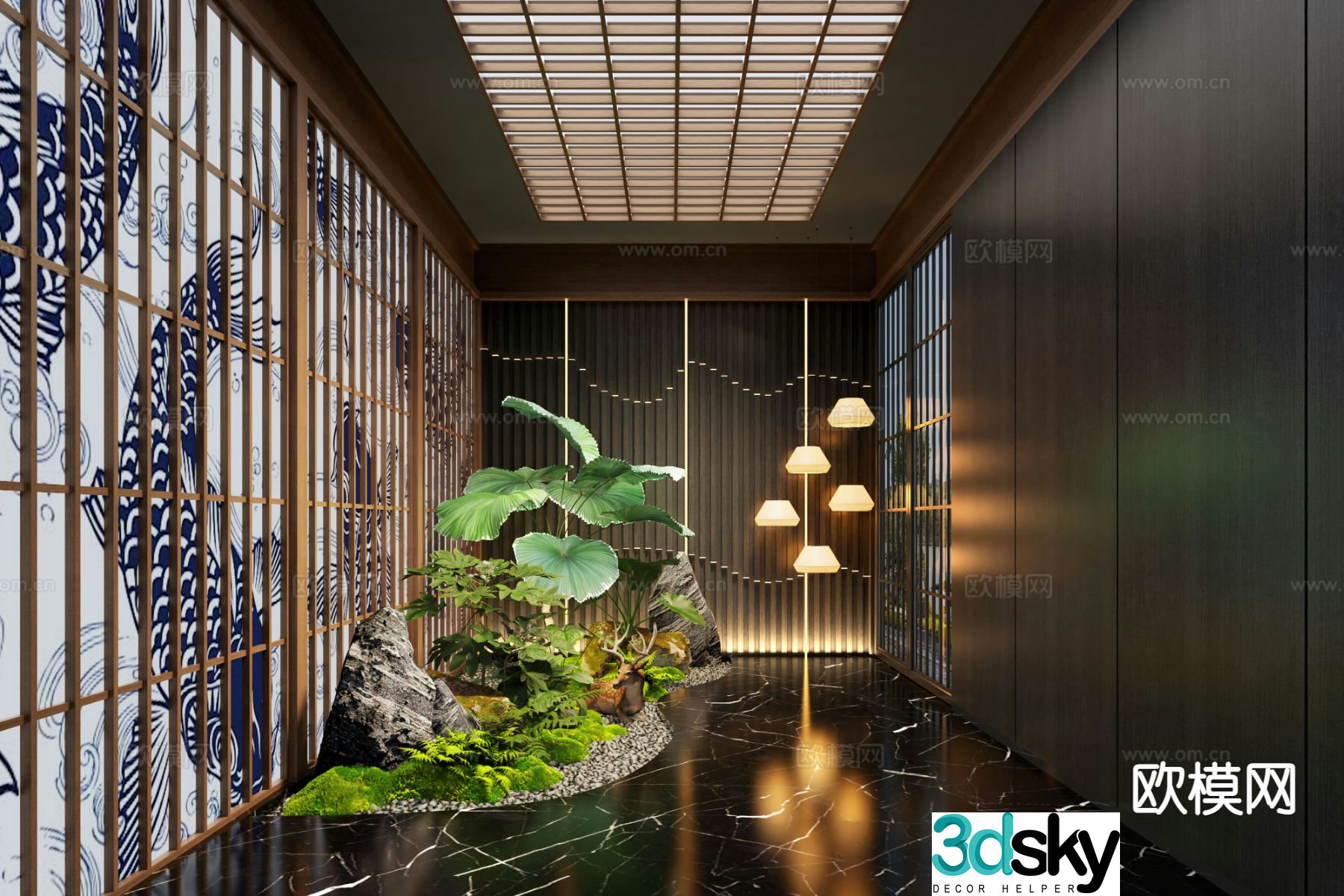 New Chinese style corridor landscape corridor 3D model