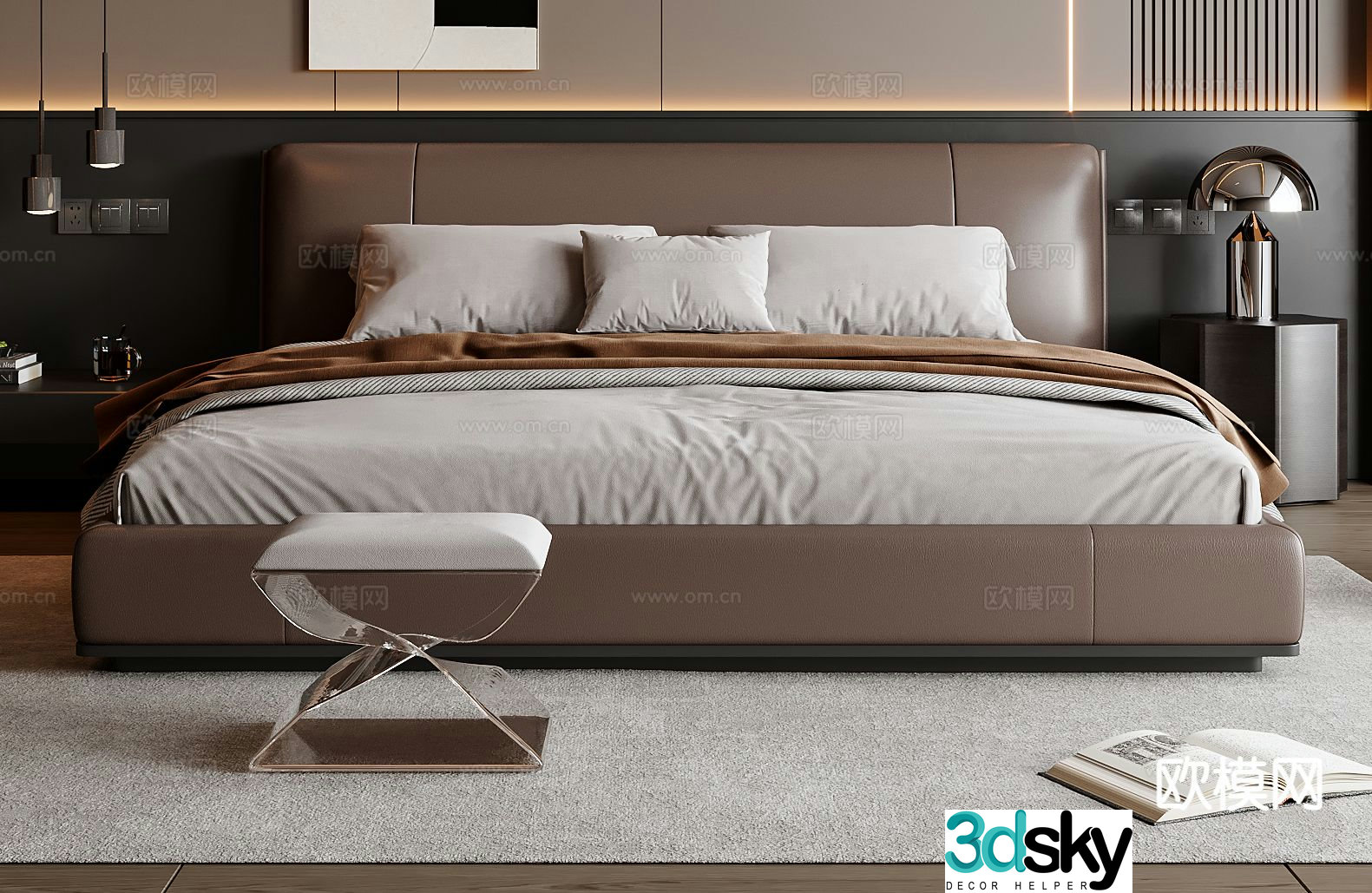 Italian double bed 3d model