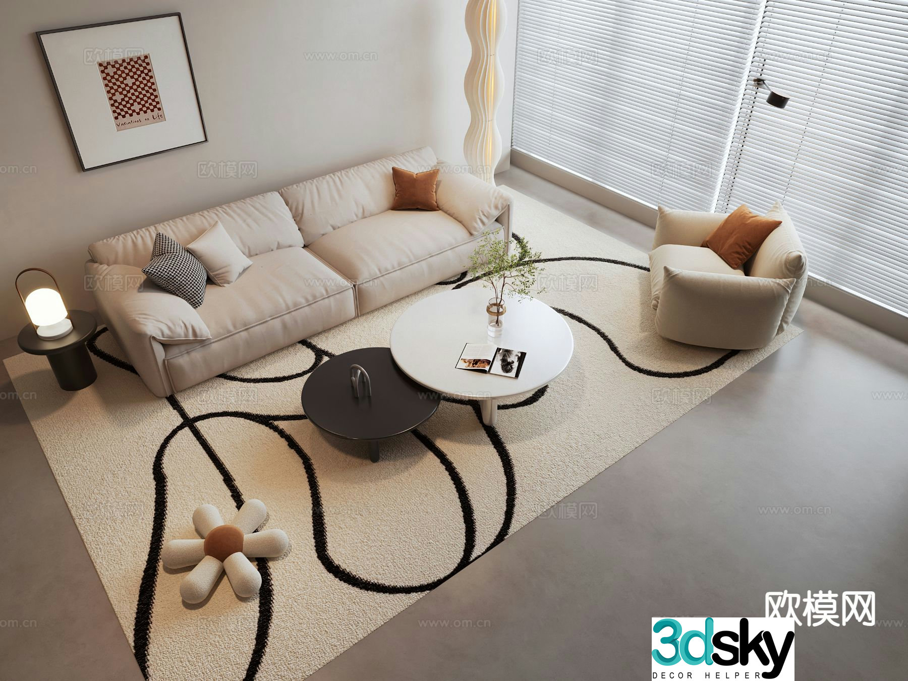 Cream style sofa modular sofa 3d model