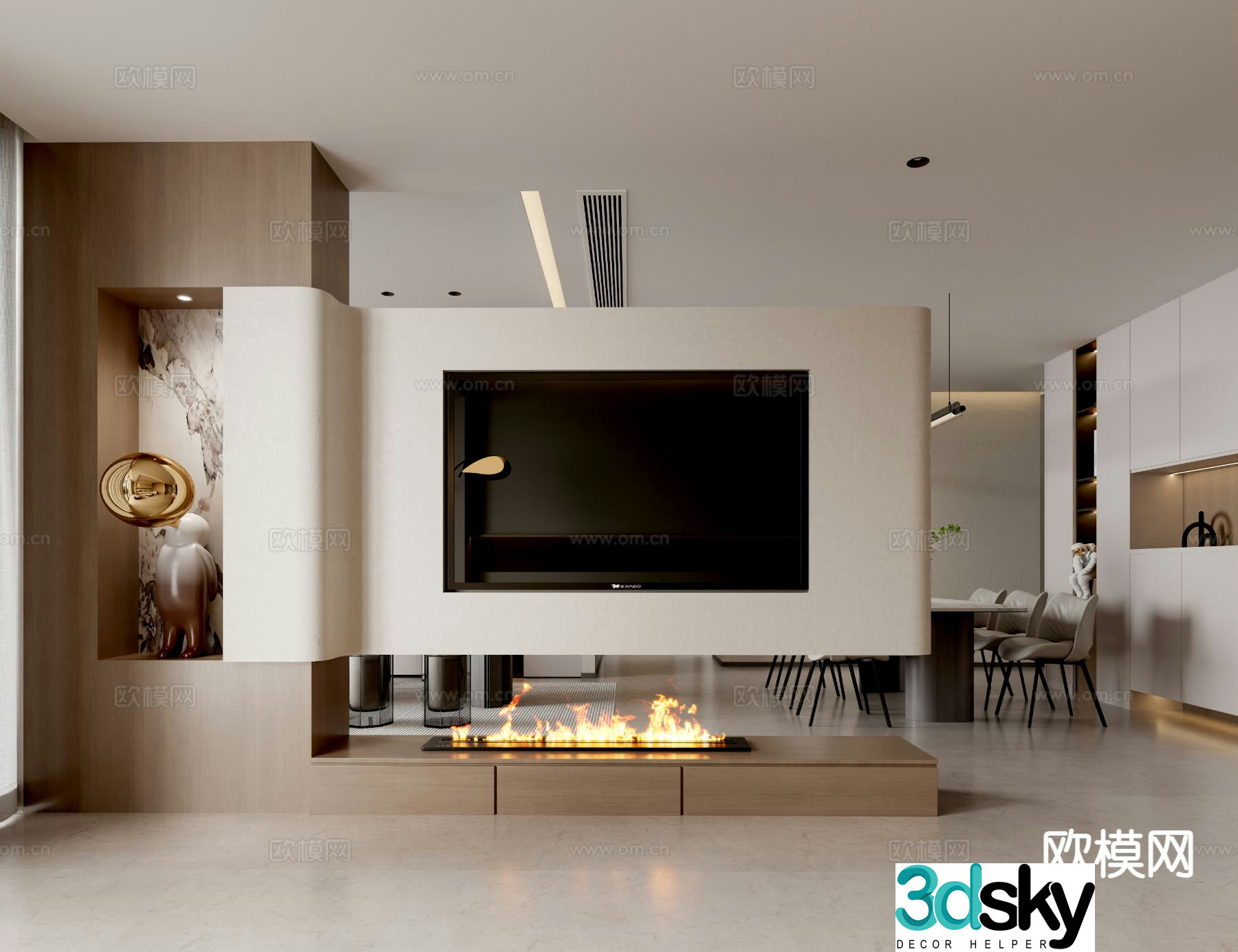 Hanging TV wall partition wall 3d model