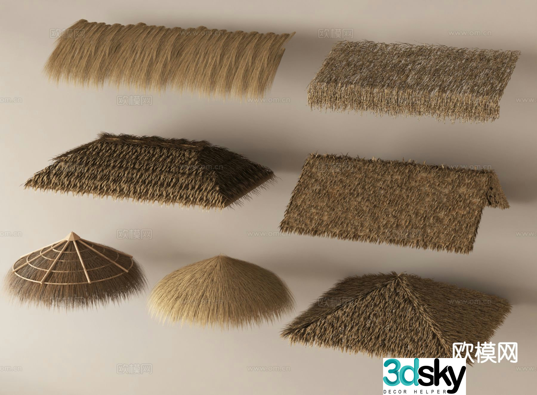 Chinese style thatched shed thatched pavilion 3D model