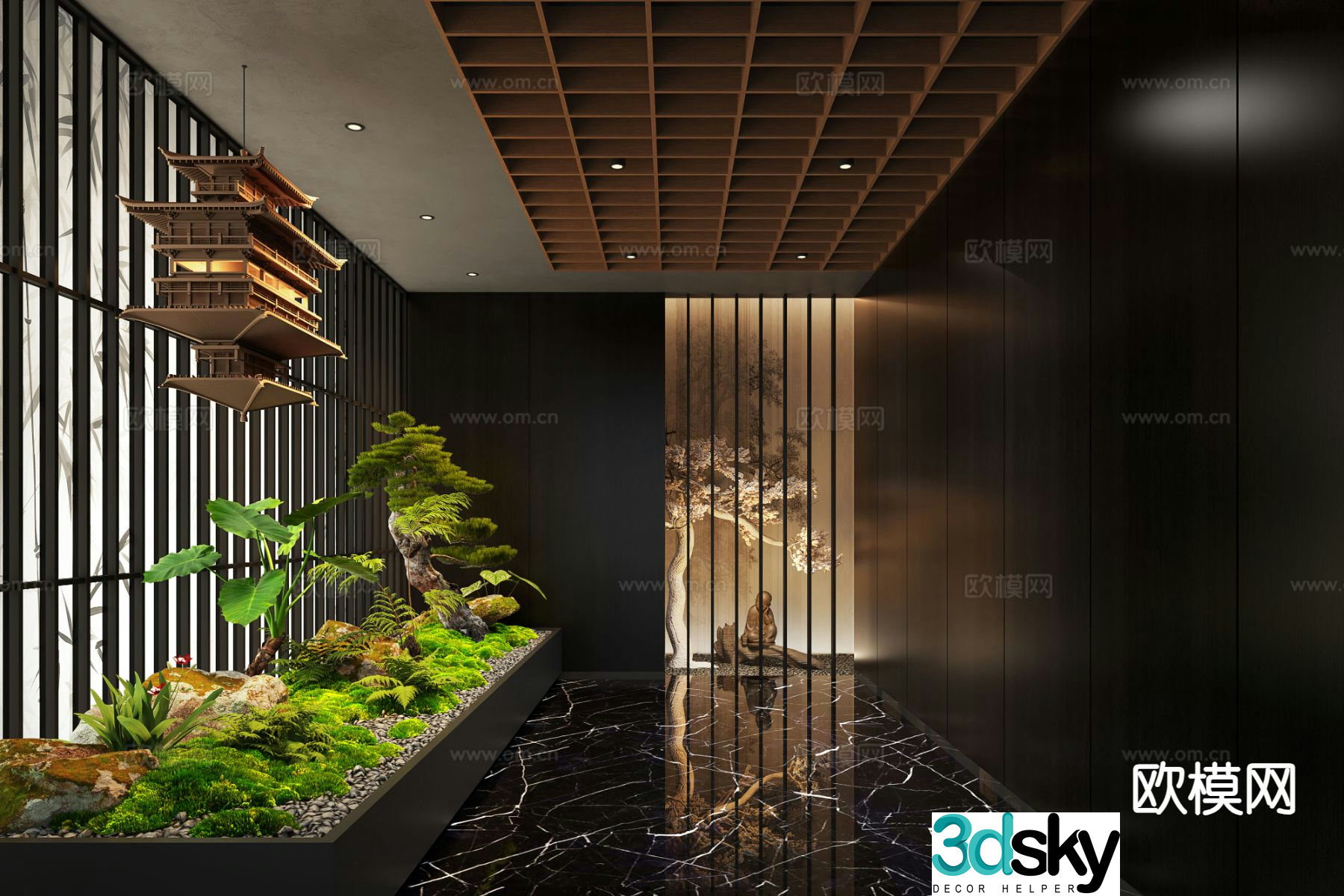 New Chinese style corridor landscape corridor 3D model