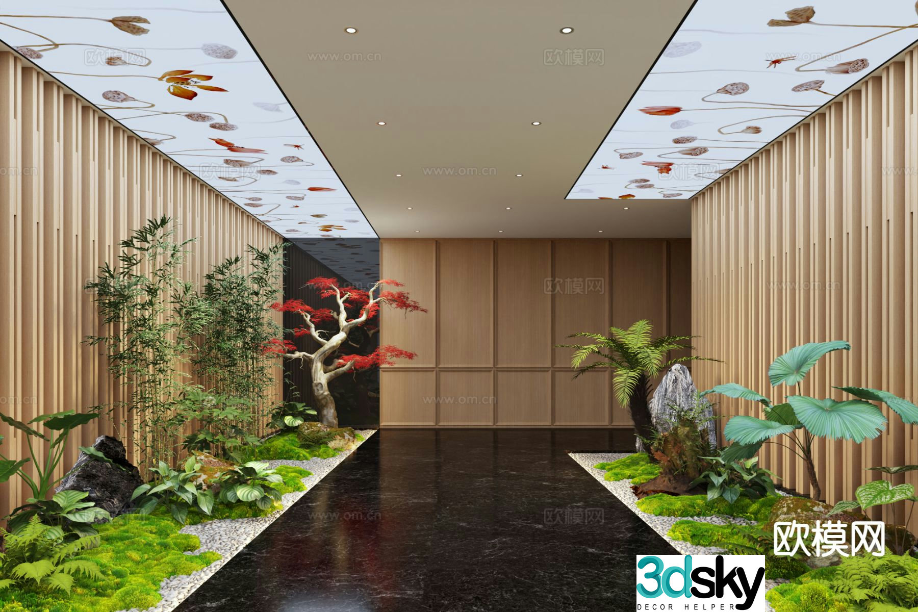 New Chinese style aisle indoor landscaping 3D model