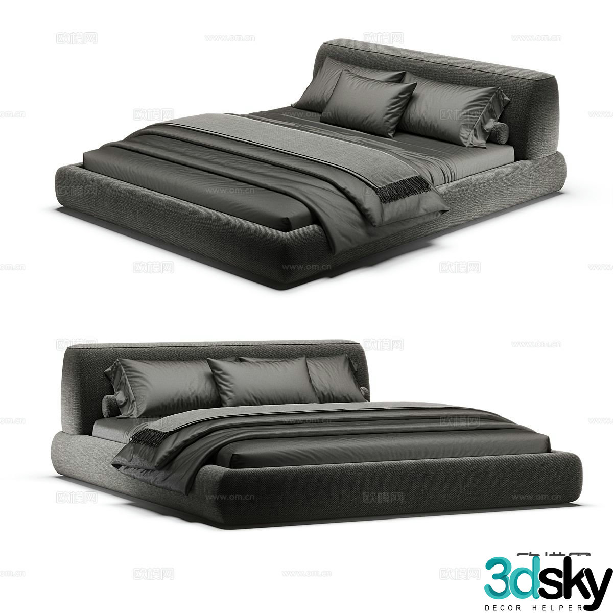 Simple double bed 3d model