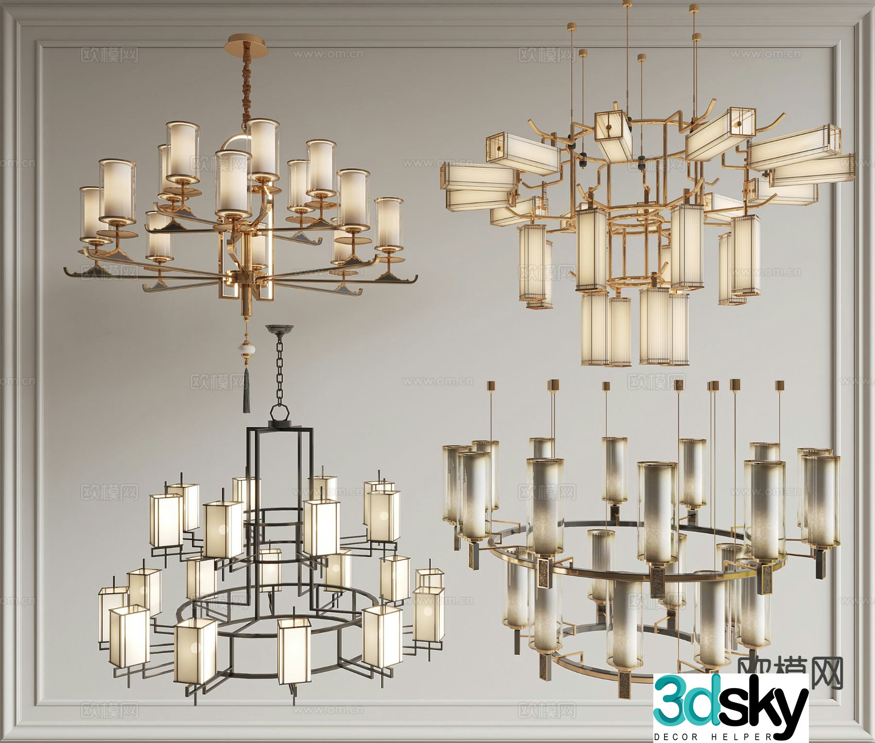 New Chinese style chandelier multi-head chandelier 3d model