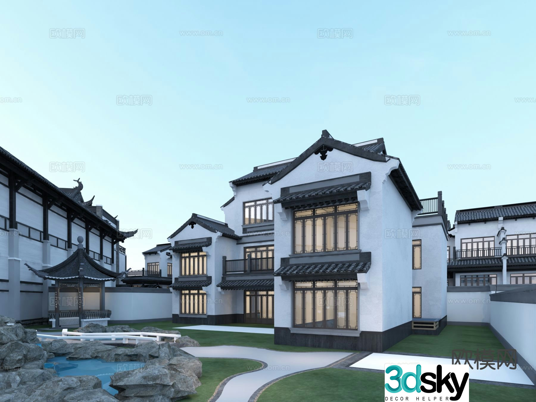 New Chinese style courtyard ancient building villa appearance 3D model