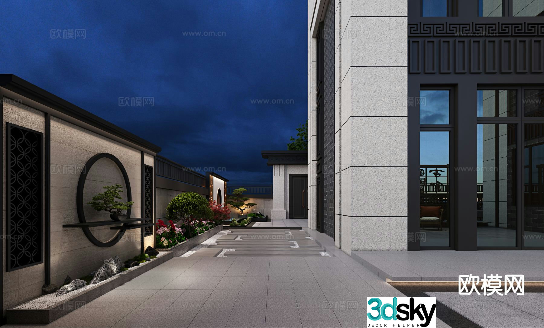New Chinese style courtyard landscape villa courtyard 3D model