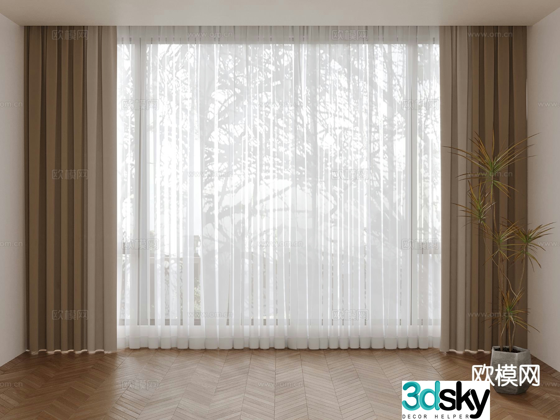 Creamy curtain gauze curtain 3d model