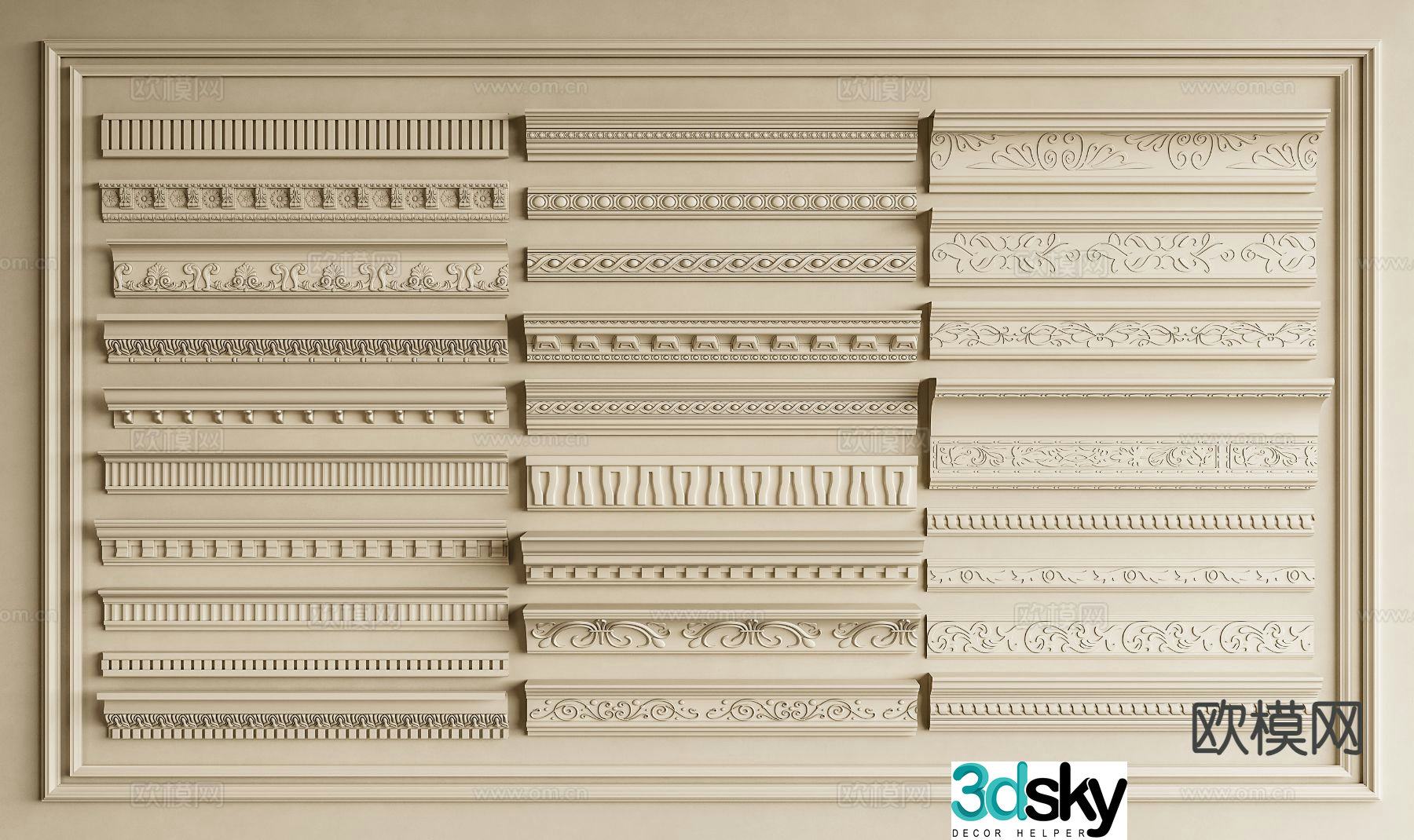 French lines gypsum lines tiger head lines 3d model