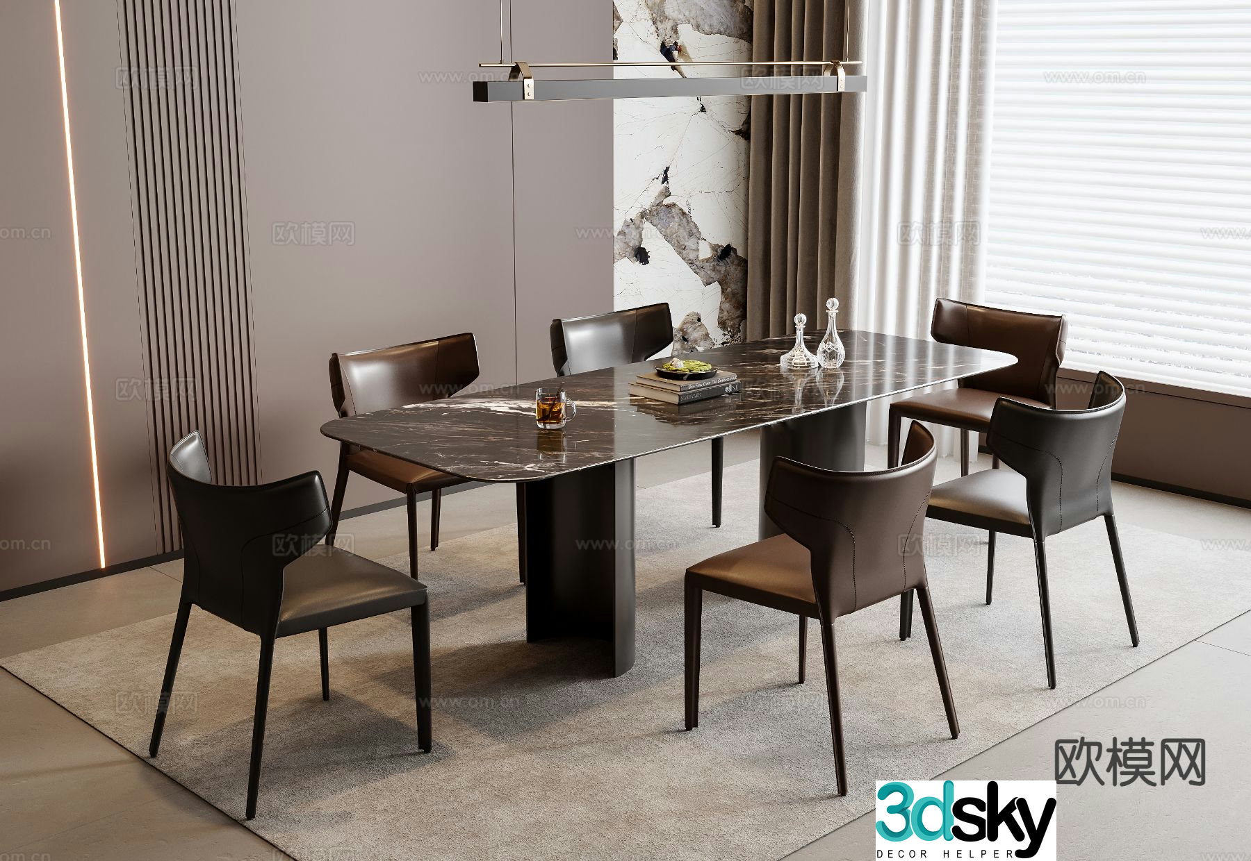 Italian dining table and chairs 3d model