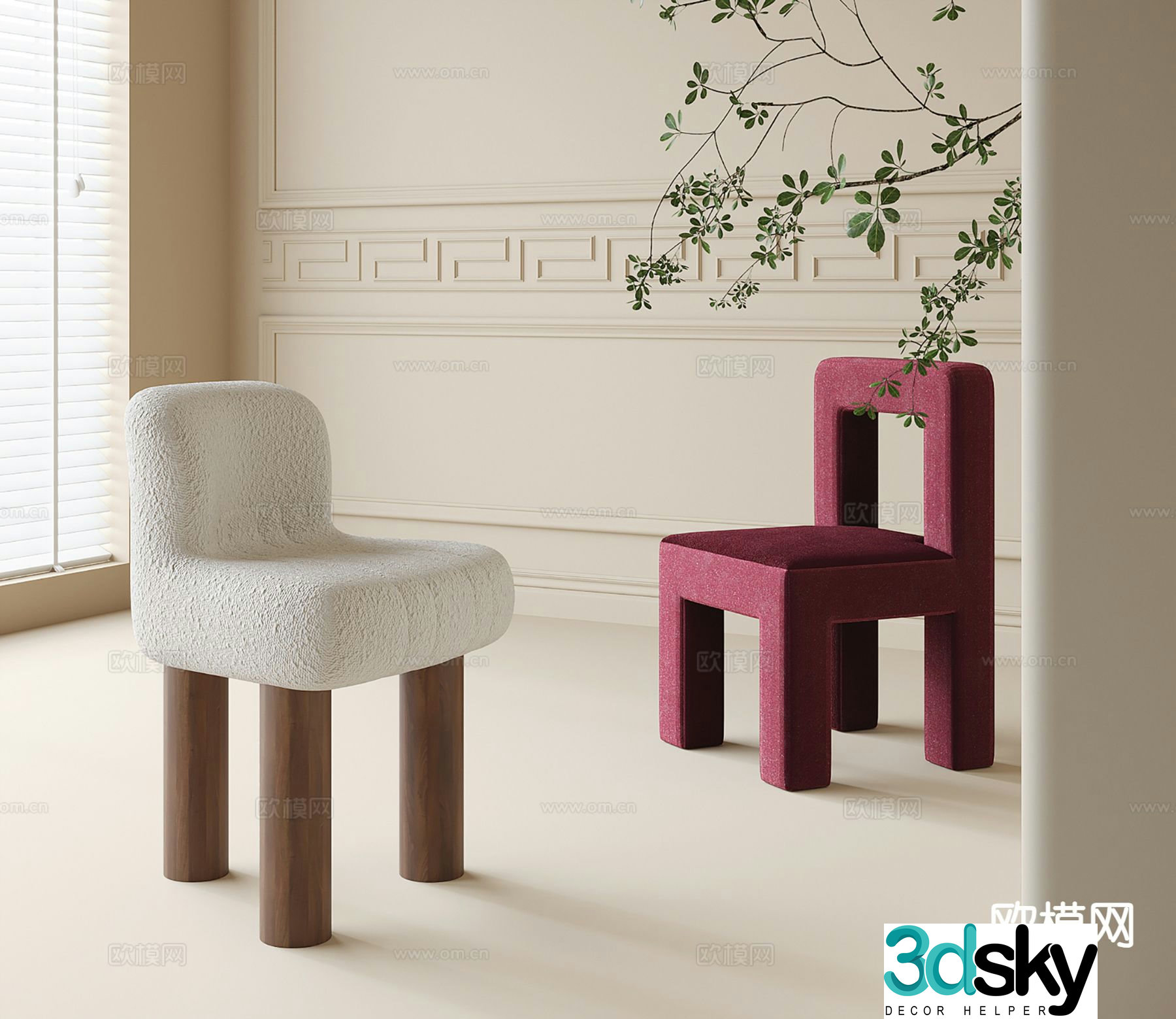Cream style chair dining chair 3d model