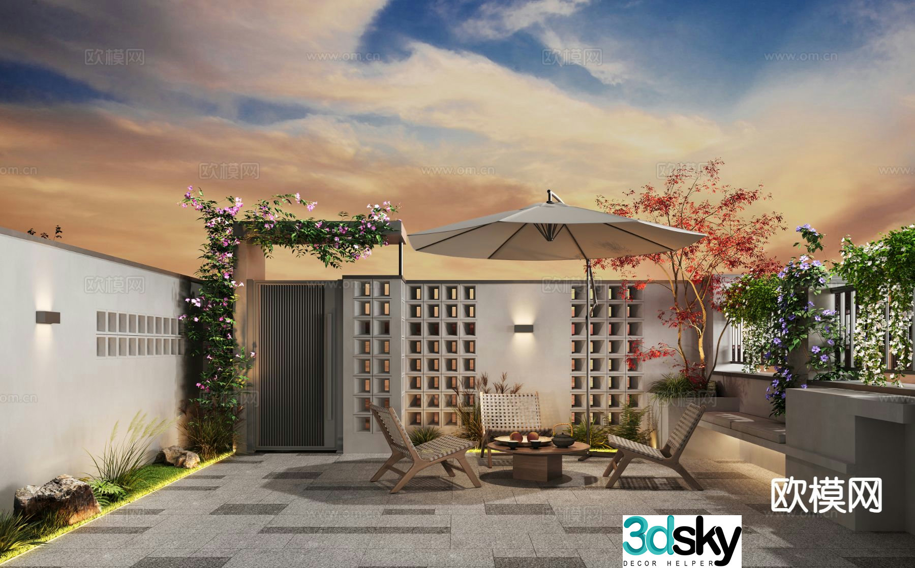 Villa garden courtyard landscape 3d model