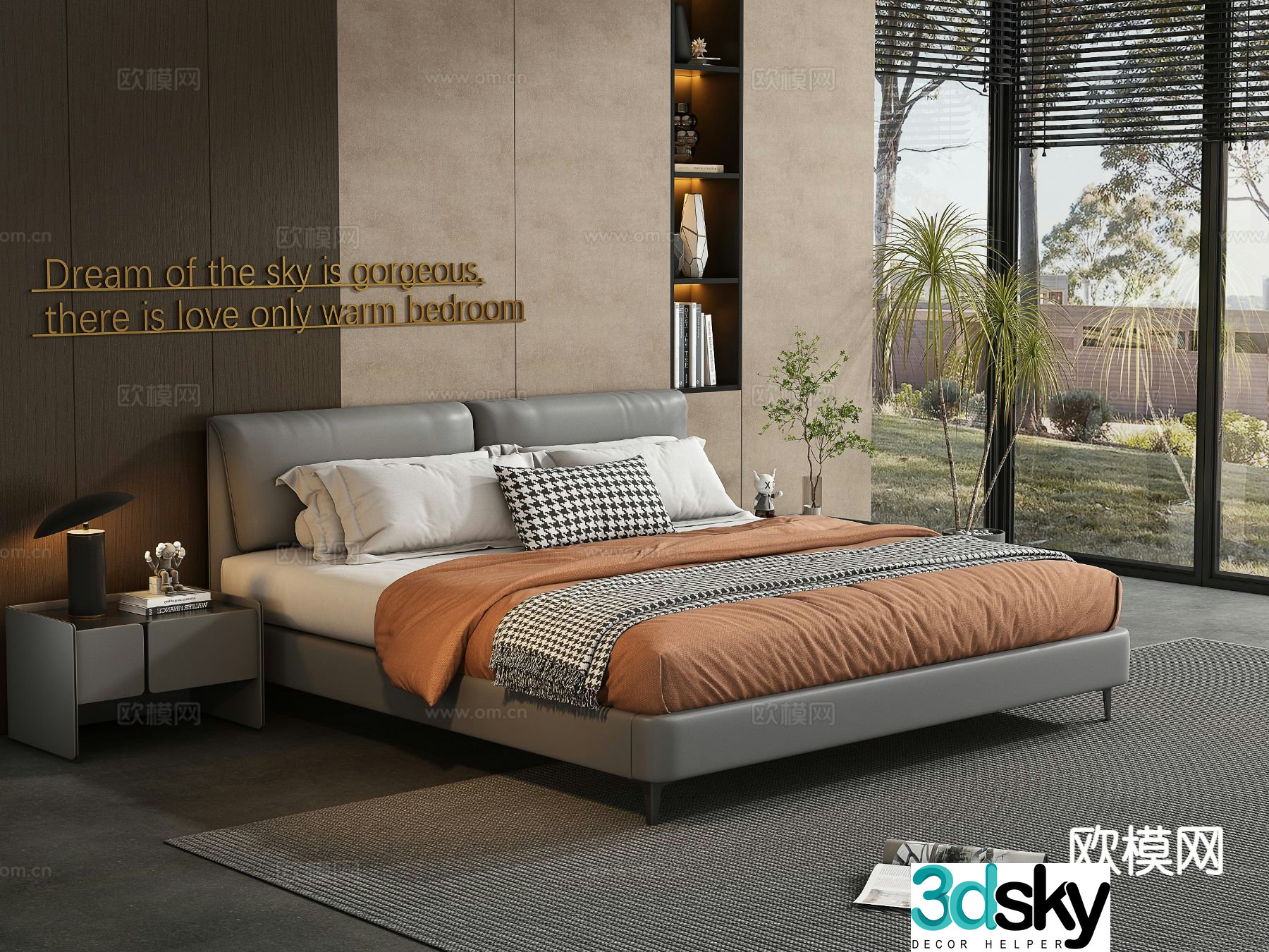 Italian double bed 3d model