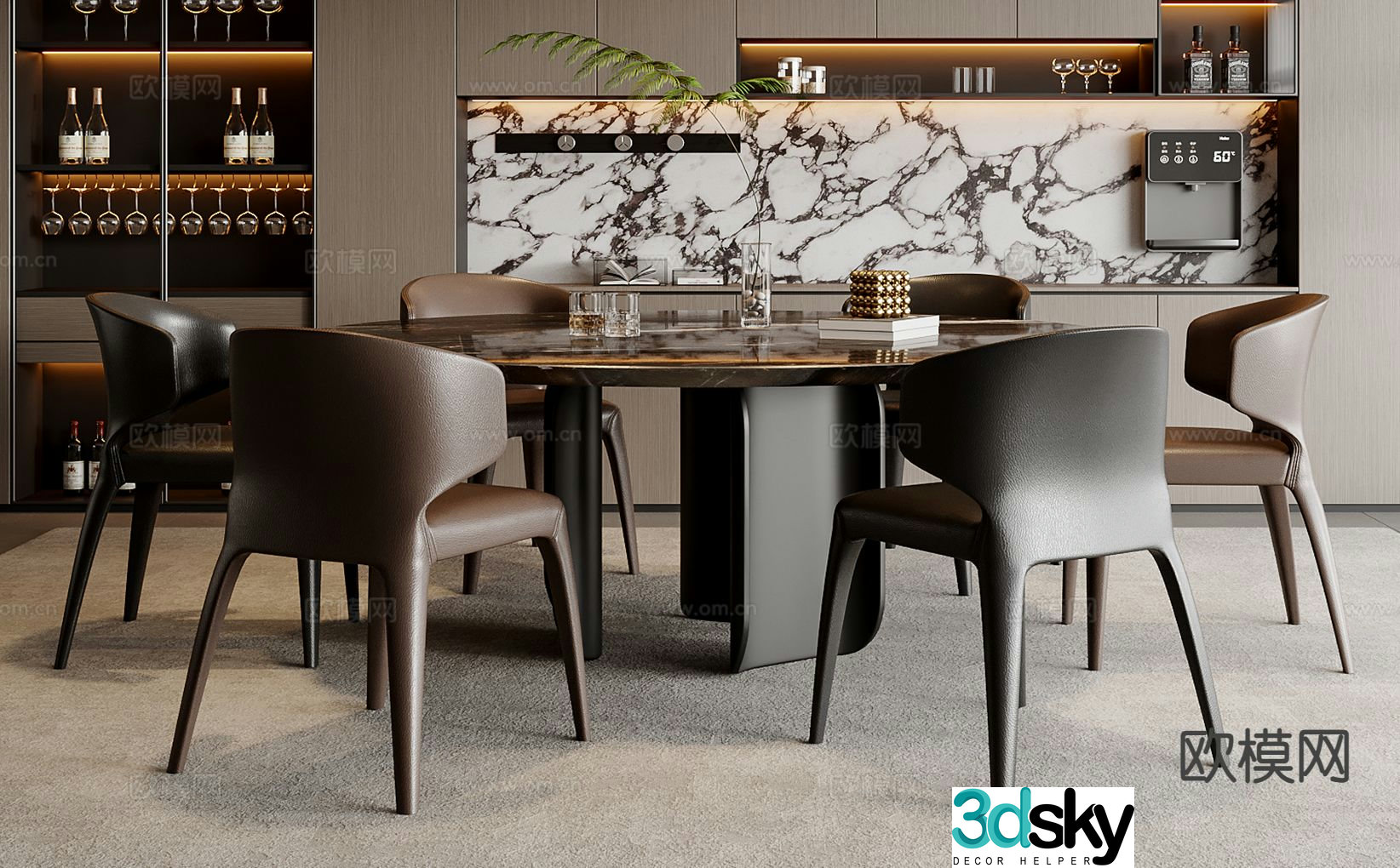 Italian dining table and chairs round dining table 3d model