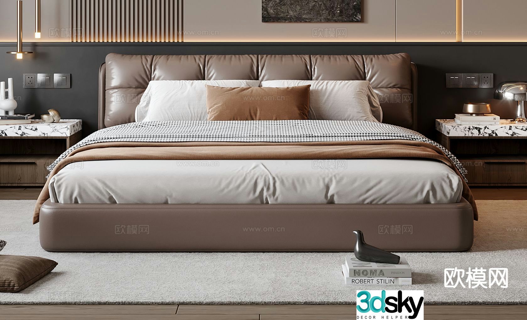 Italian double bed 3d model