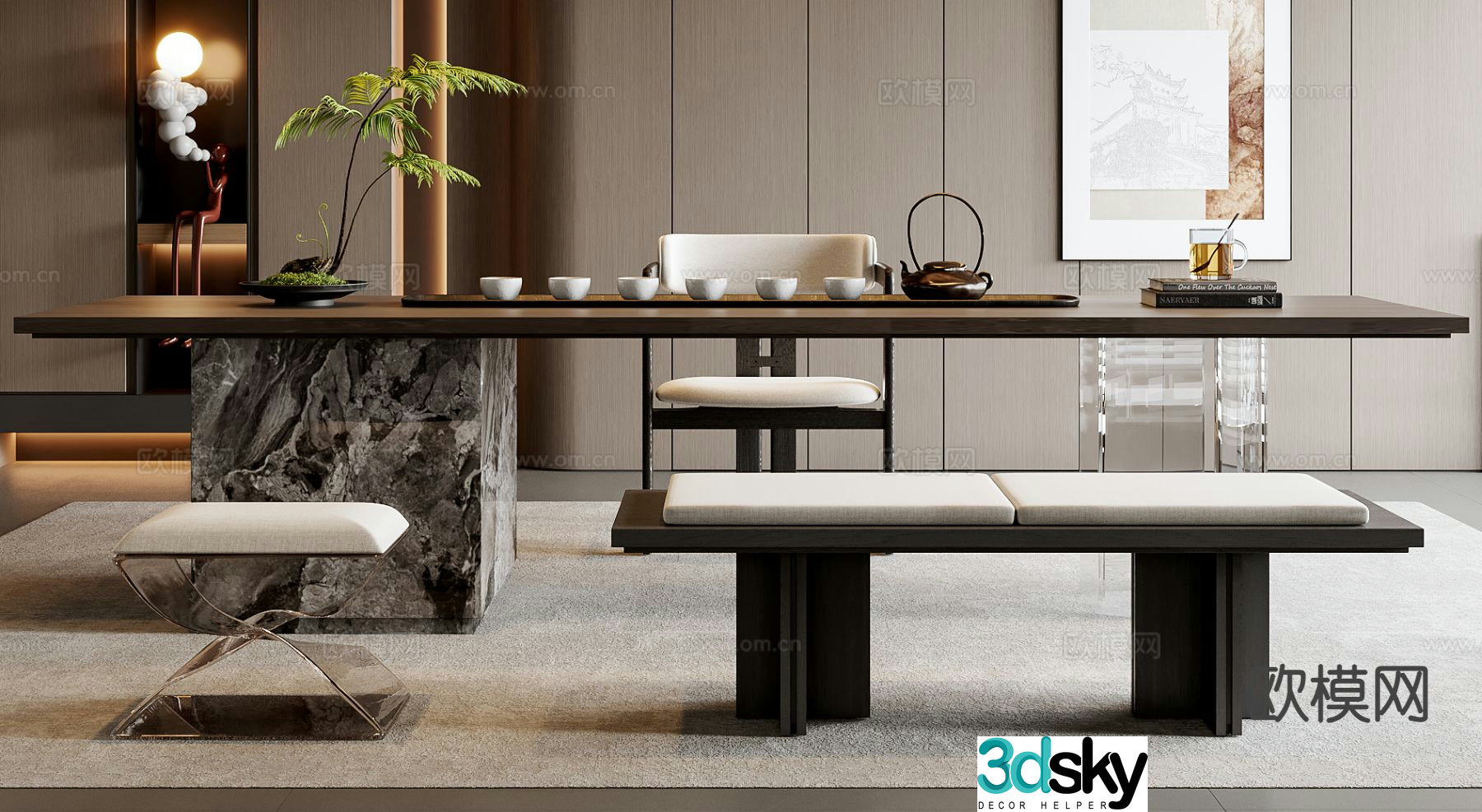 New Chinese style tea table tea table 3d model