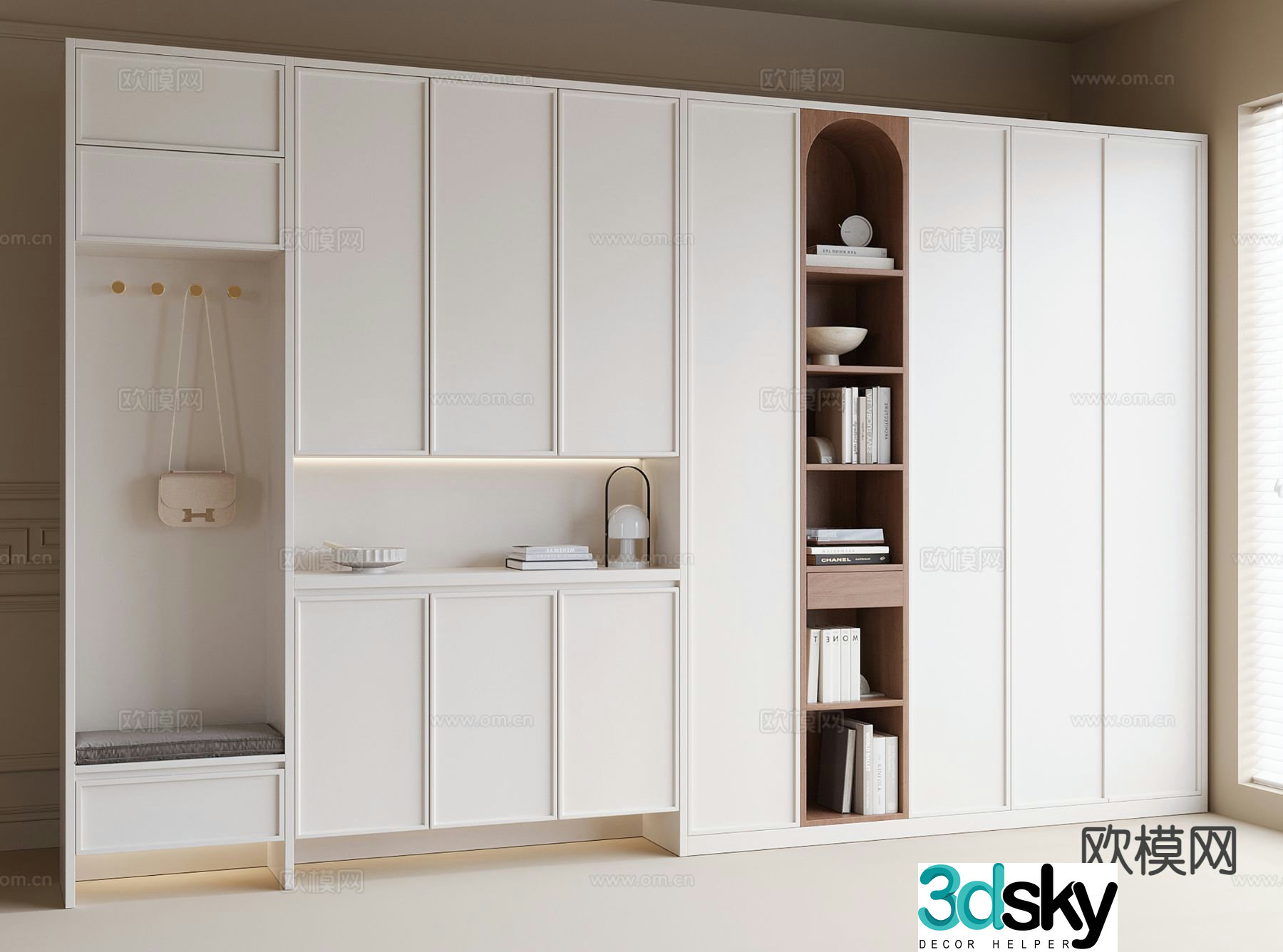 Cream style shoe cabinet 3d model