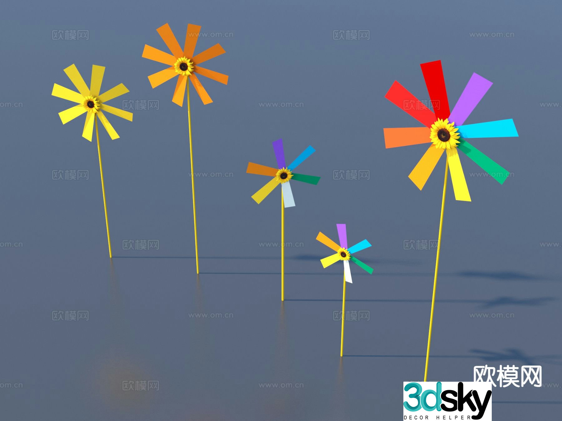 Cartoon flower windmill toy 3d model