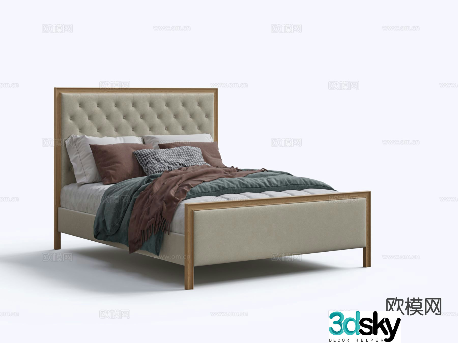 Simple European double bed 3d model