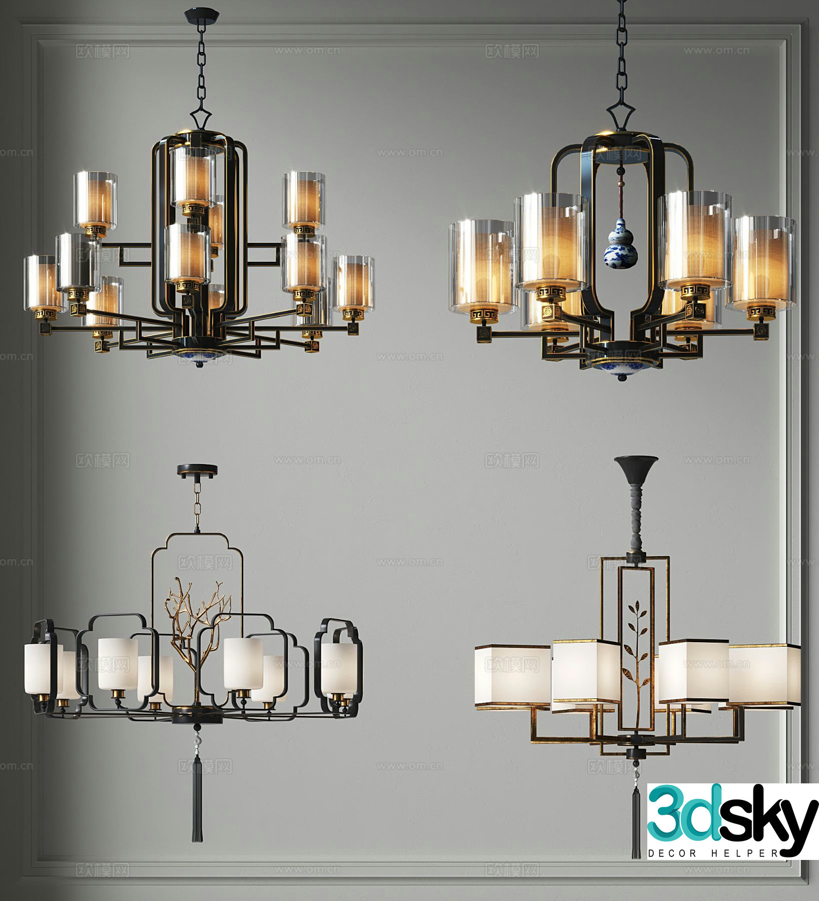 New Chinese style chandelier 3d model